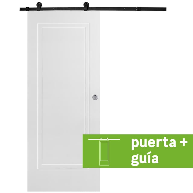 Pack Puerta de interior corredera ciega estructura maciza serie Line Miramar blanco acabado lacado con uñero y condena anchura 82,5cm +guia corredera