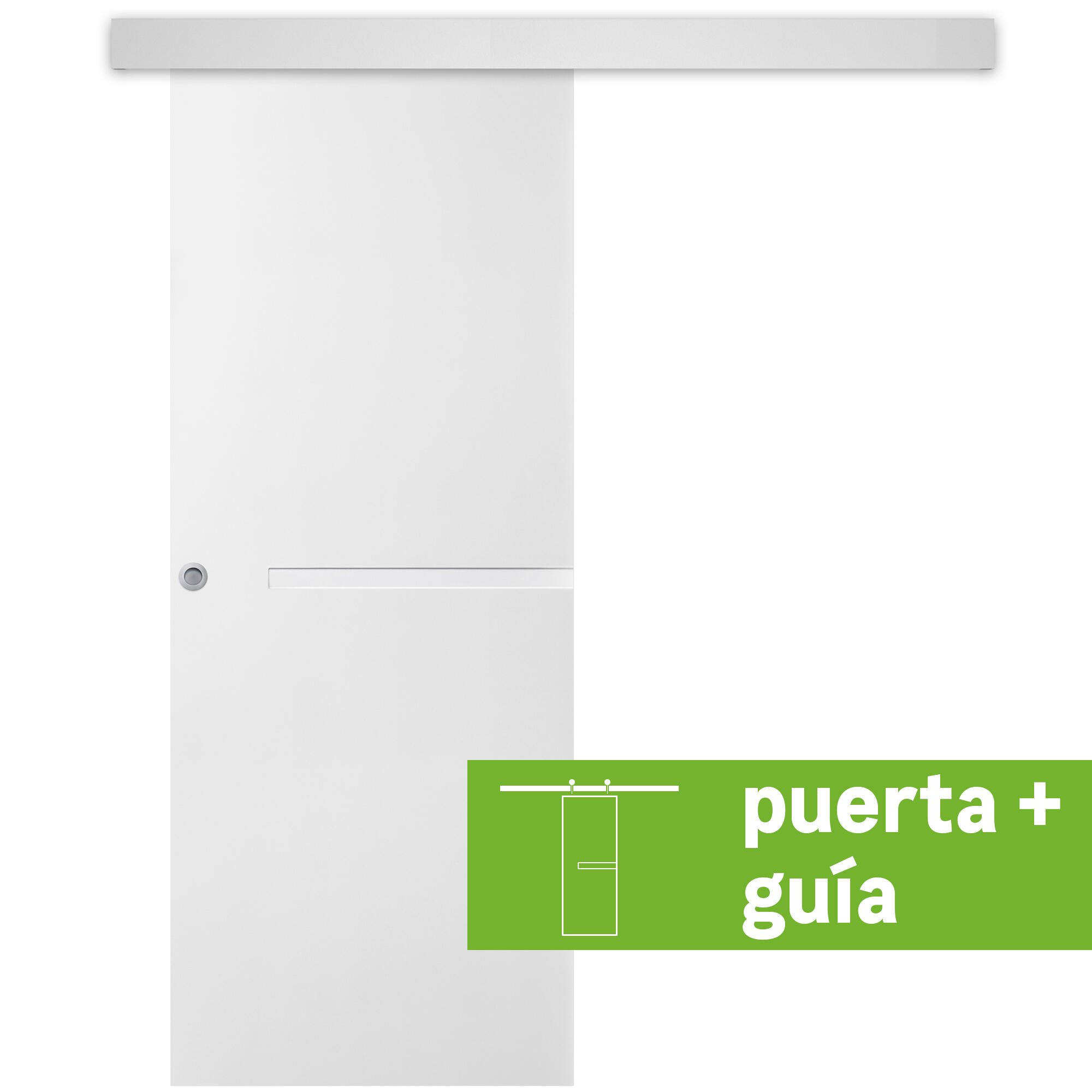 Pack puerta de interior corredera ciega maciza line denver blanco acabado lacado con uñero y condena anchura 92,5cm +guia corredera