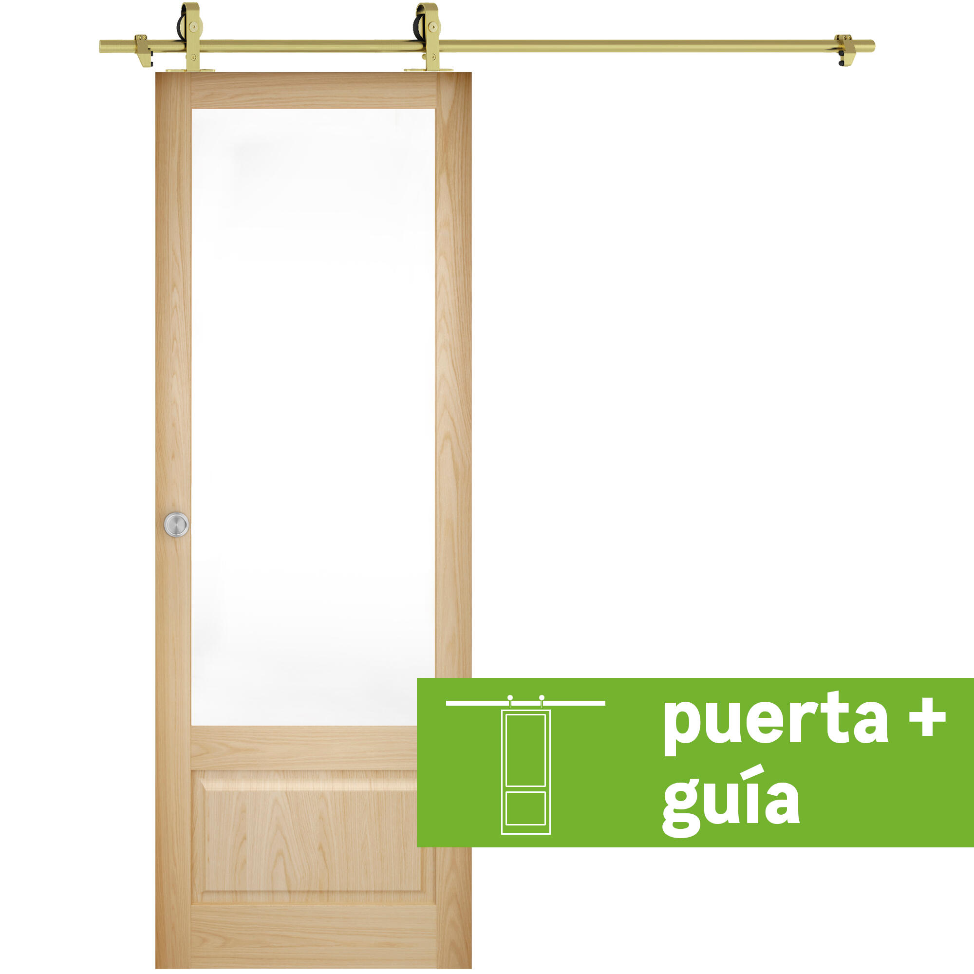 Pack puerta de interior corredera con cristal incluido maciza line plus sofia roble acabado laminado anchura 82,5cm +guia corredera