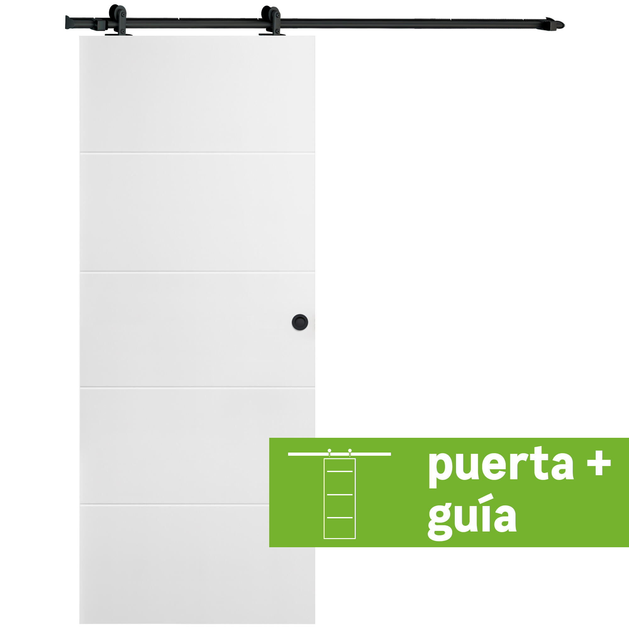 Pack puerta de interior corredera ciega maciza line plus lucerna black acabado lacado con uñero anchura 62,5cm +guia corredera