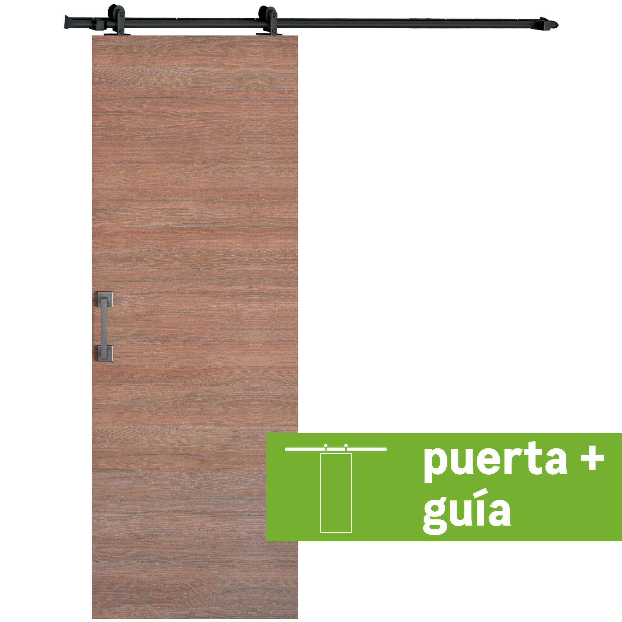 Pack puerta de interior corredera ciega maciza line oslo coffe nogal acabado laminado con uñero anchura 62,5cm +guia corredera