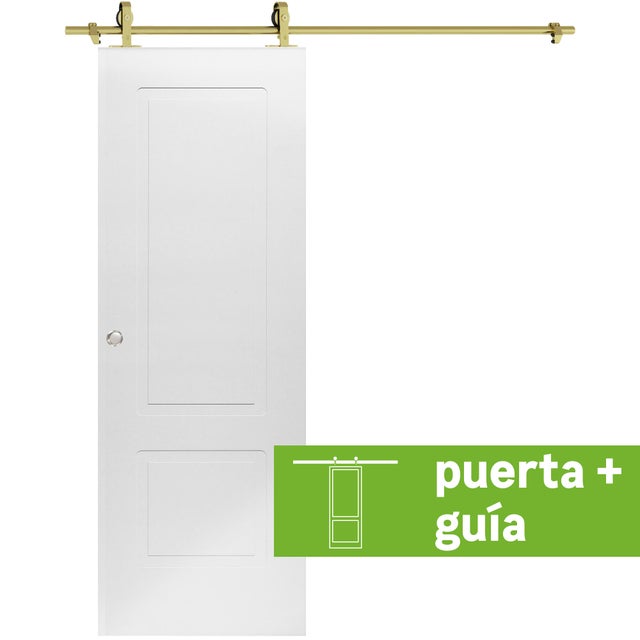 Pack Puerta de interior corredera ciega estructura maciza serie Line Plus Bayona blanco acabado lacado con uñero anchura 82,5cm +guia corredera