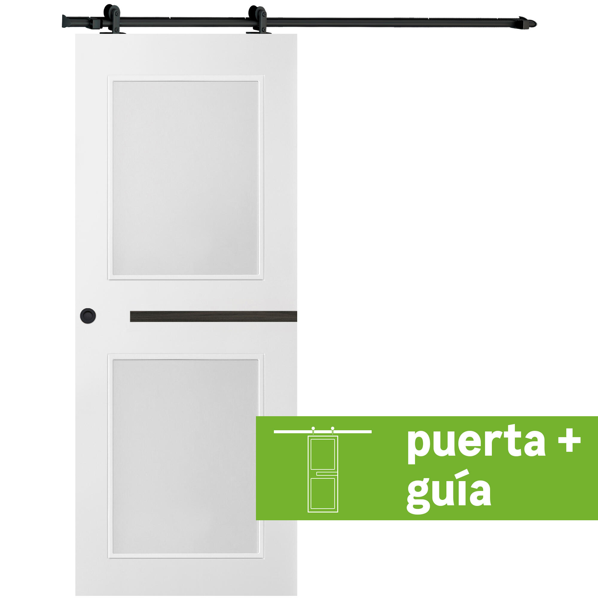 Pack puerta de interior corredera con cristal incluido maciza line denver carbon blanco acabado lacado con uñero y condena anchura 92,5cm +guia corredera