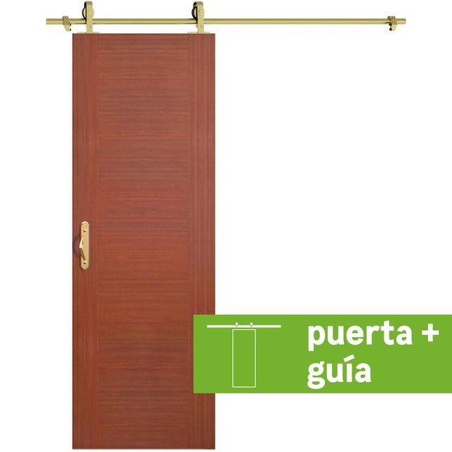 Pack puerta de interior corredera ciega maciza barnizada Line Plus Niza sapelly anchura 72,5cm +guia corredera