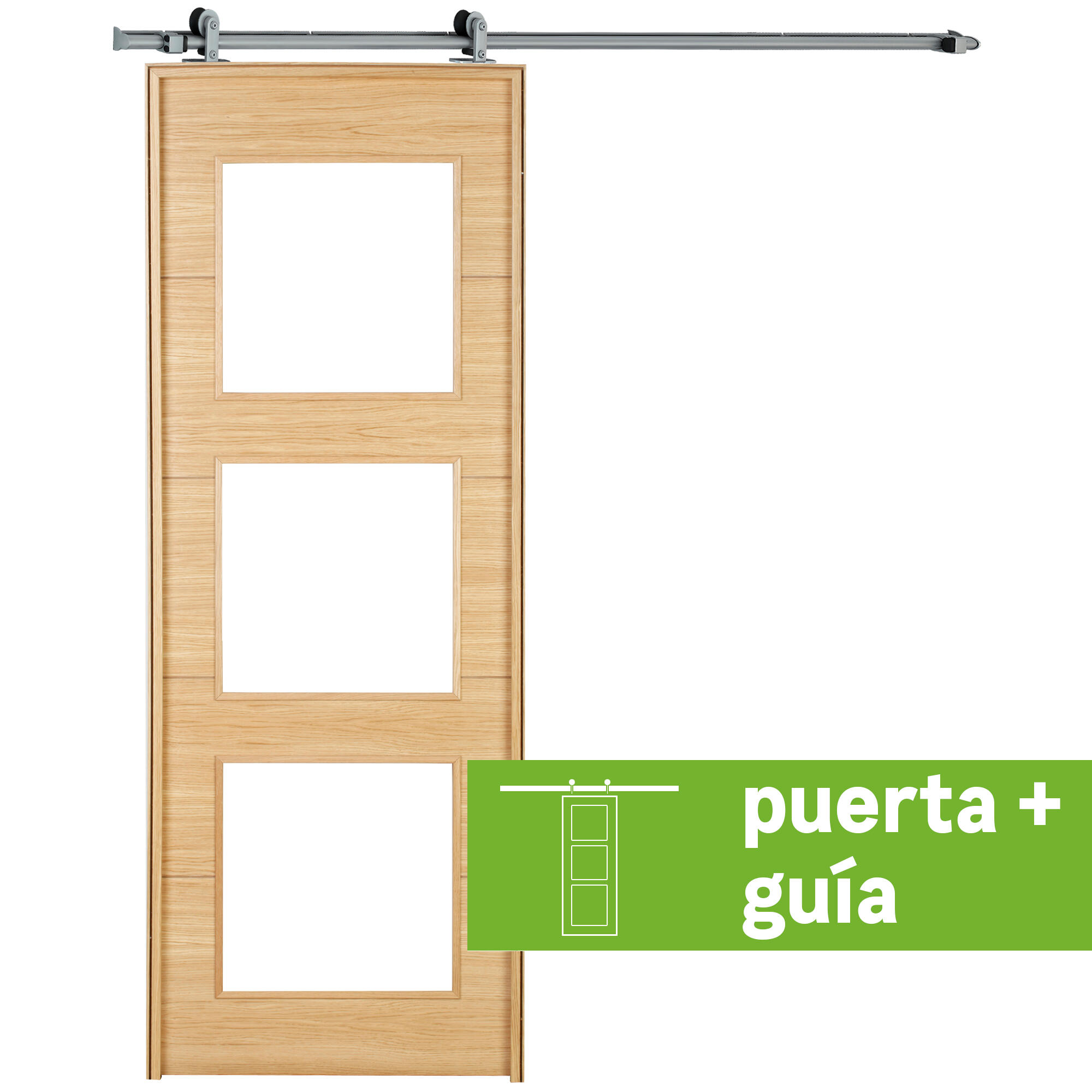 Pack puerta interior corredera cristal viena roble line plus 72.5cm + guía
