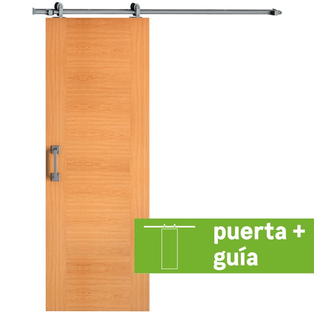 Pack puerta de interior corredera ciega maciza barnizada Line Plus Niza roble con uñero anchura 72,5cm +guía corredera