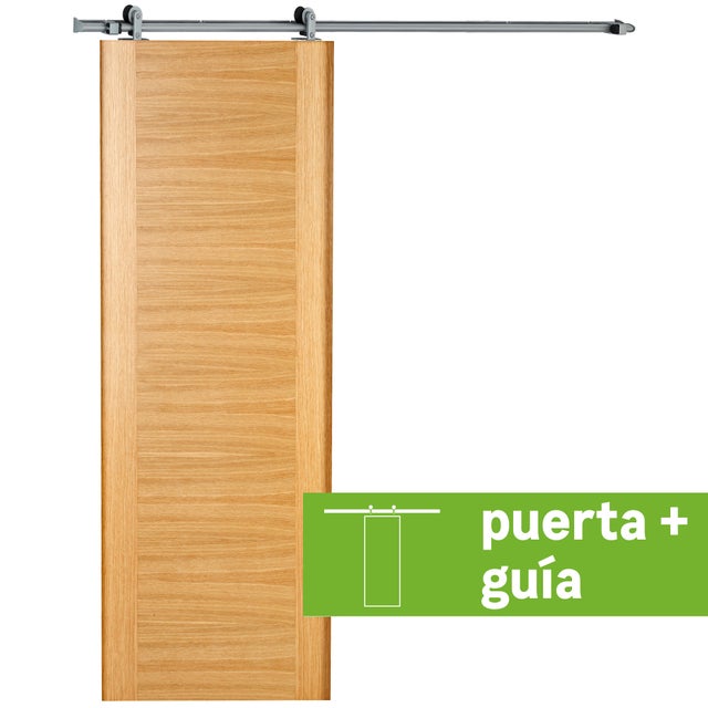 Pack puerta de interior corredera ciega maciza barnizada Line Plus Niza roblle anchura 72,5cm +guia corredera