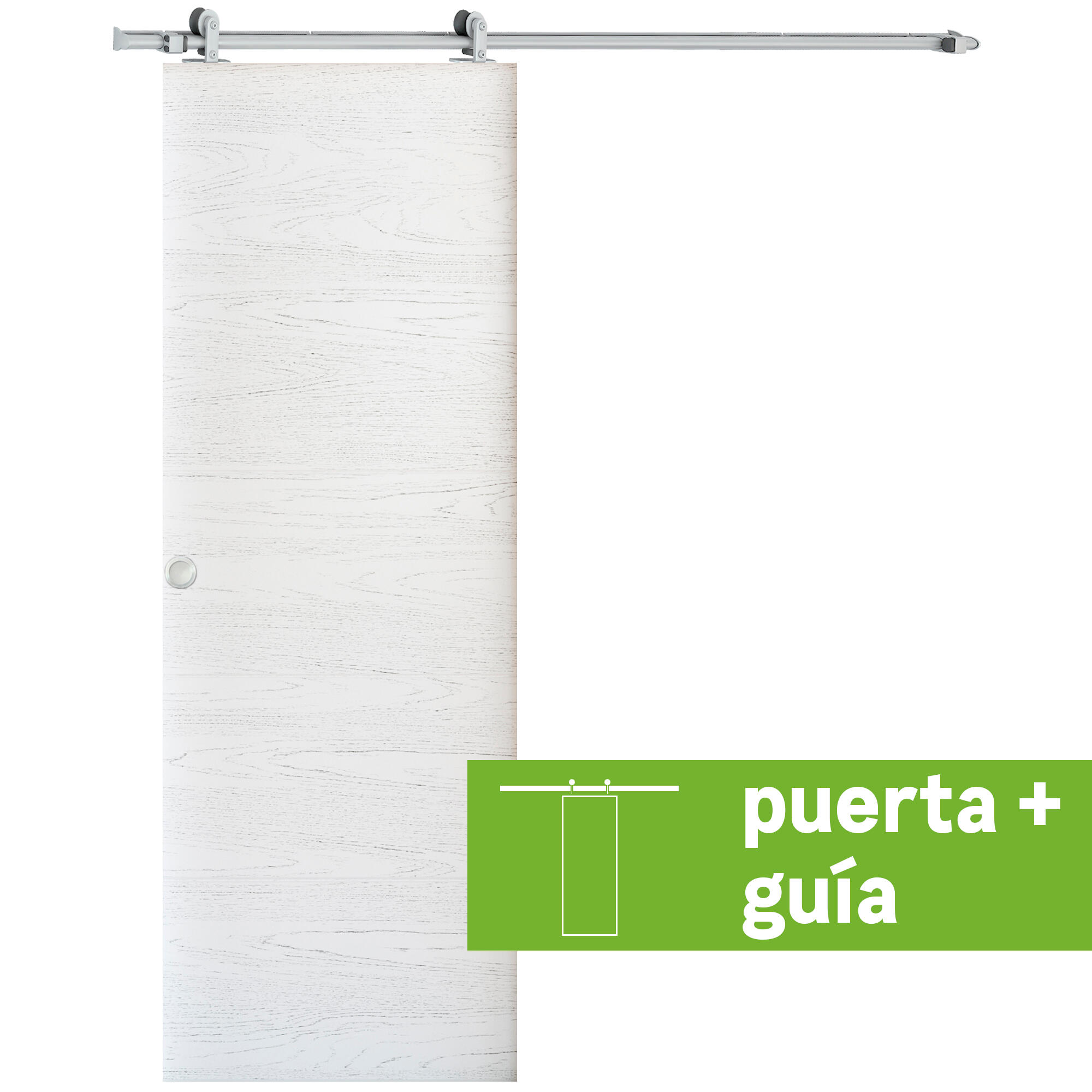 Pack puerta de interior corredera ciega maciza premium bari veta blanco acabado laminado anchura 82,5cm +guia corredera