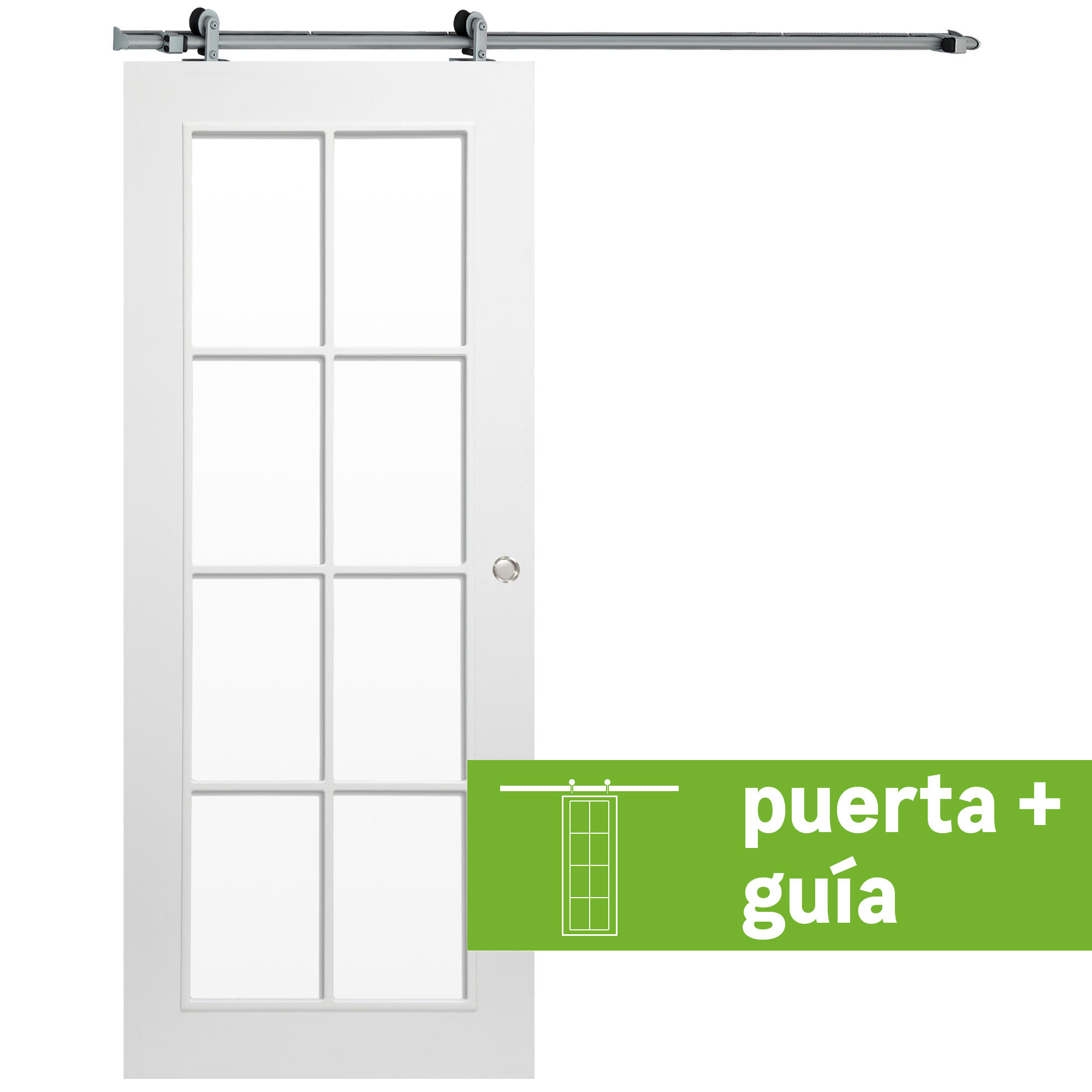 Pack puerta de interior corredera con cristal incluido maciza line plus marsella blanca acabado lacado con uñero anchura 62,5cm +guia corredera