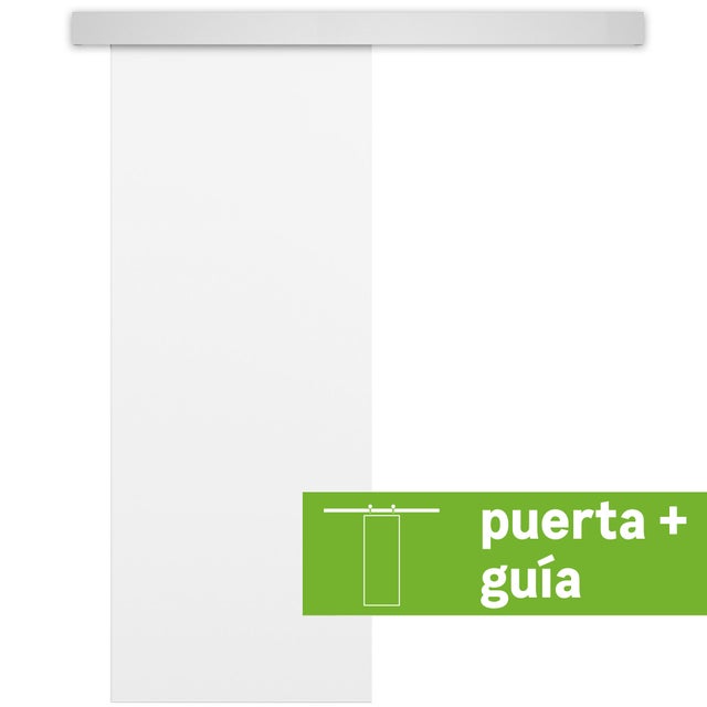 Pack puerta de interior corredera ciega maciza lacada Pro Mad blanco anchura 82,5cm +guia corredera