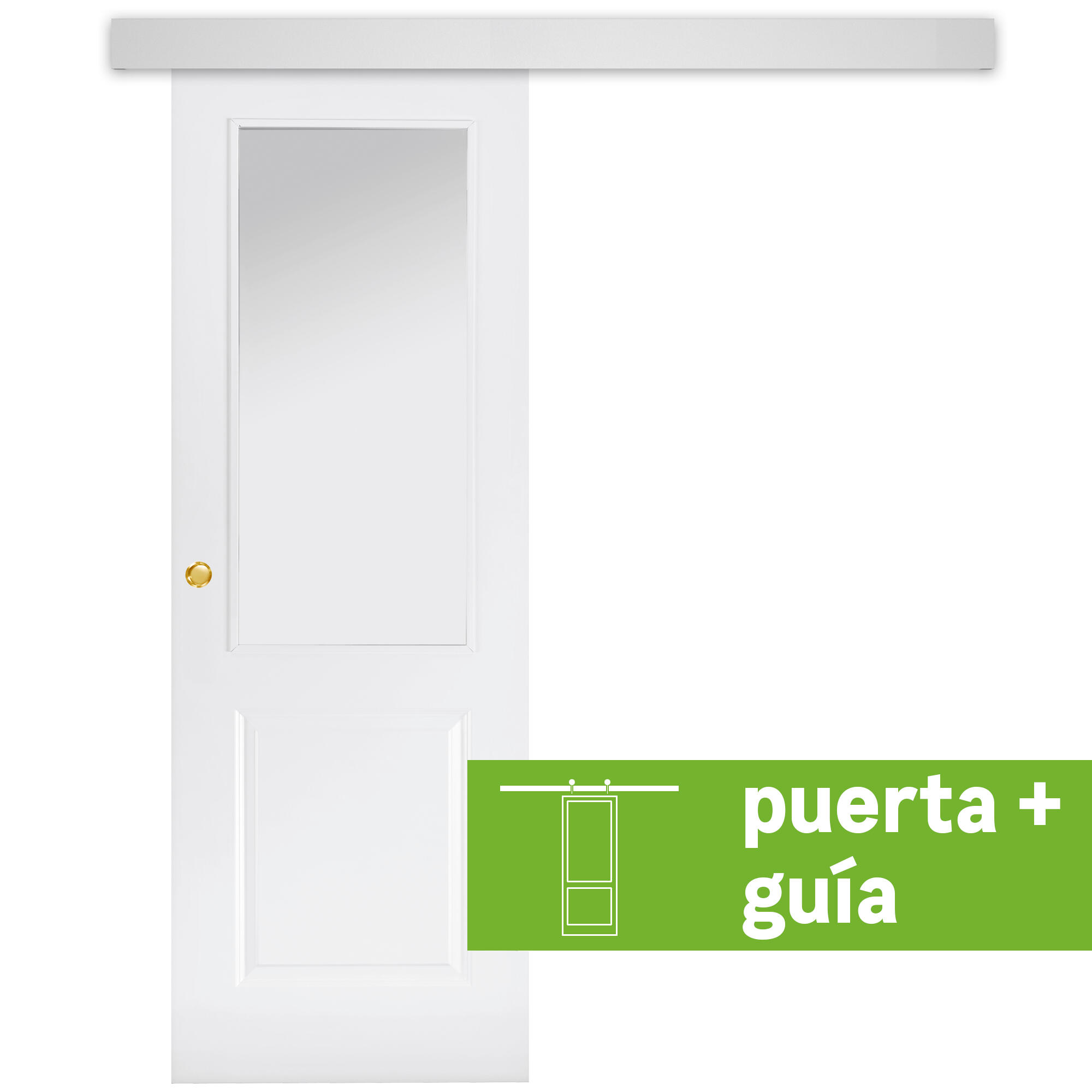 Pack puerta interior corredera cristal bonn blanco 72.5cm + guía
