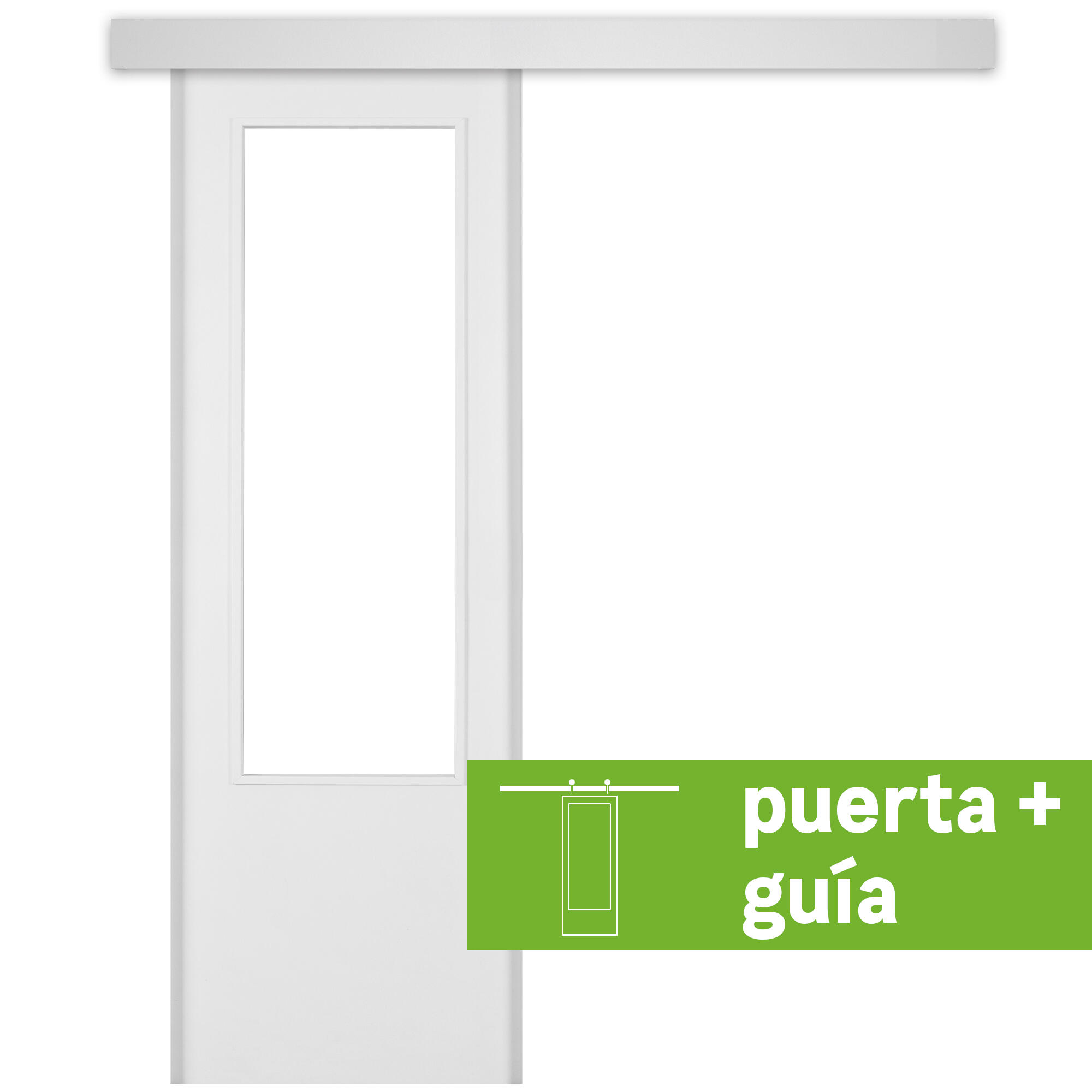 Pack puerta interior corredera cristal lyon blanco 72.5cm + guía