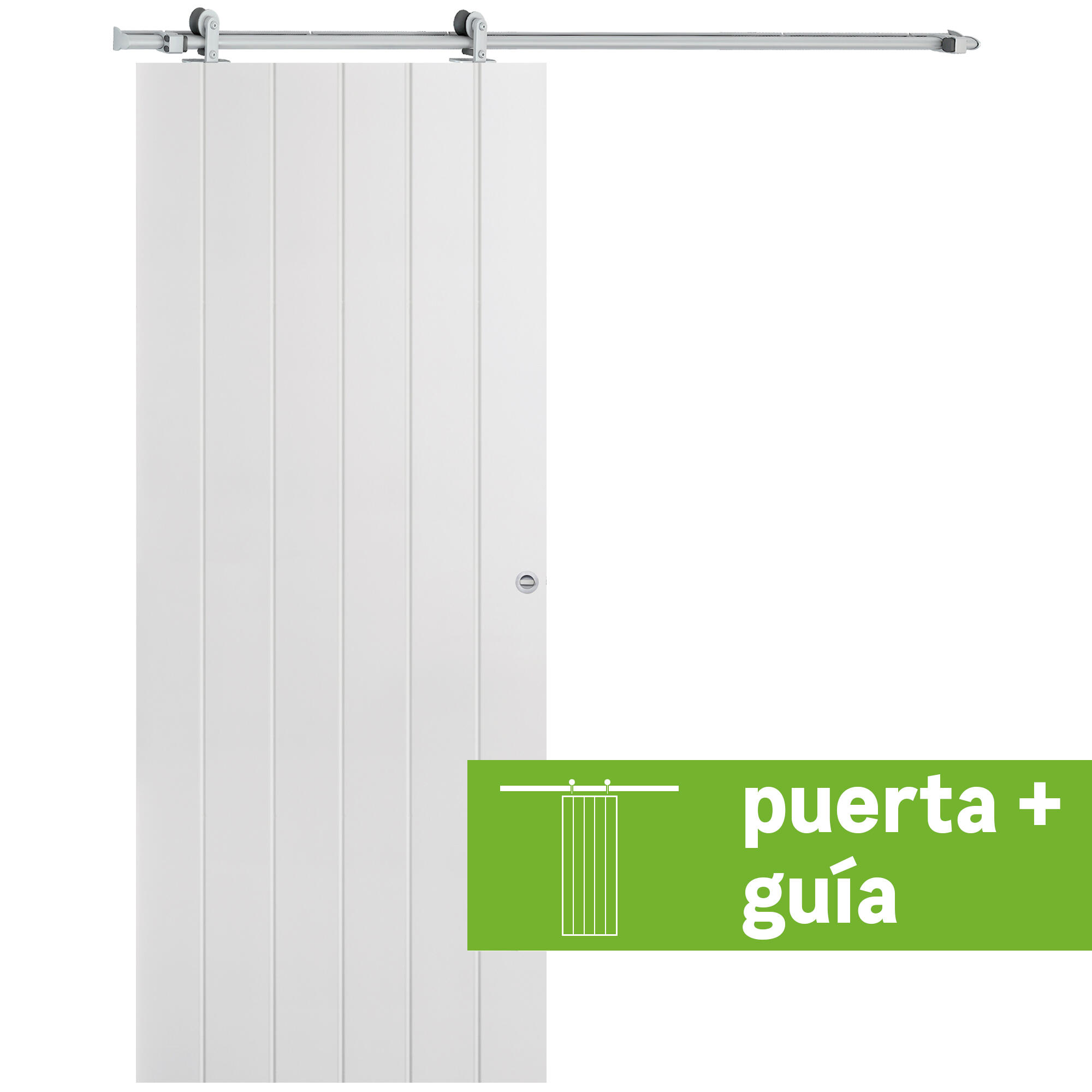 Pack puerta de interior corredera ciega maciza line plus chicago blanco acabado lacado con uñero y condena anchura 62,5cm +guia corredera