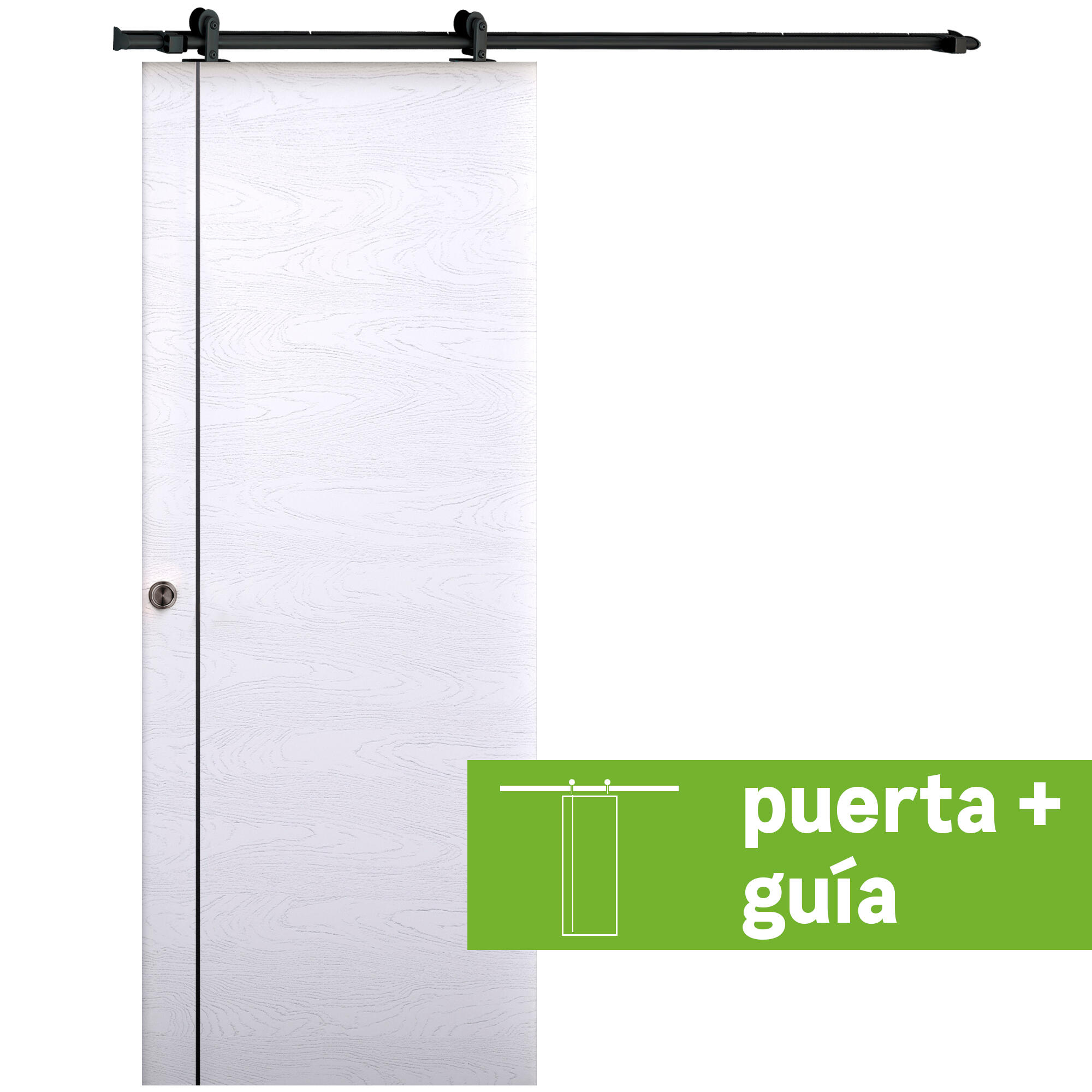 Pack puerta interior corredera mencía blanco premium 72.5cm + guía