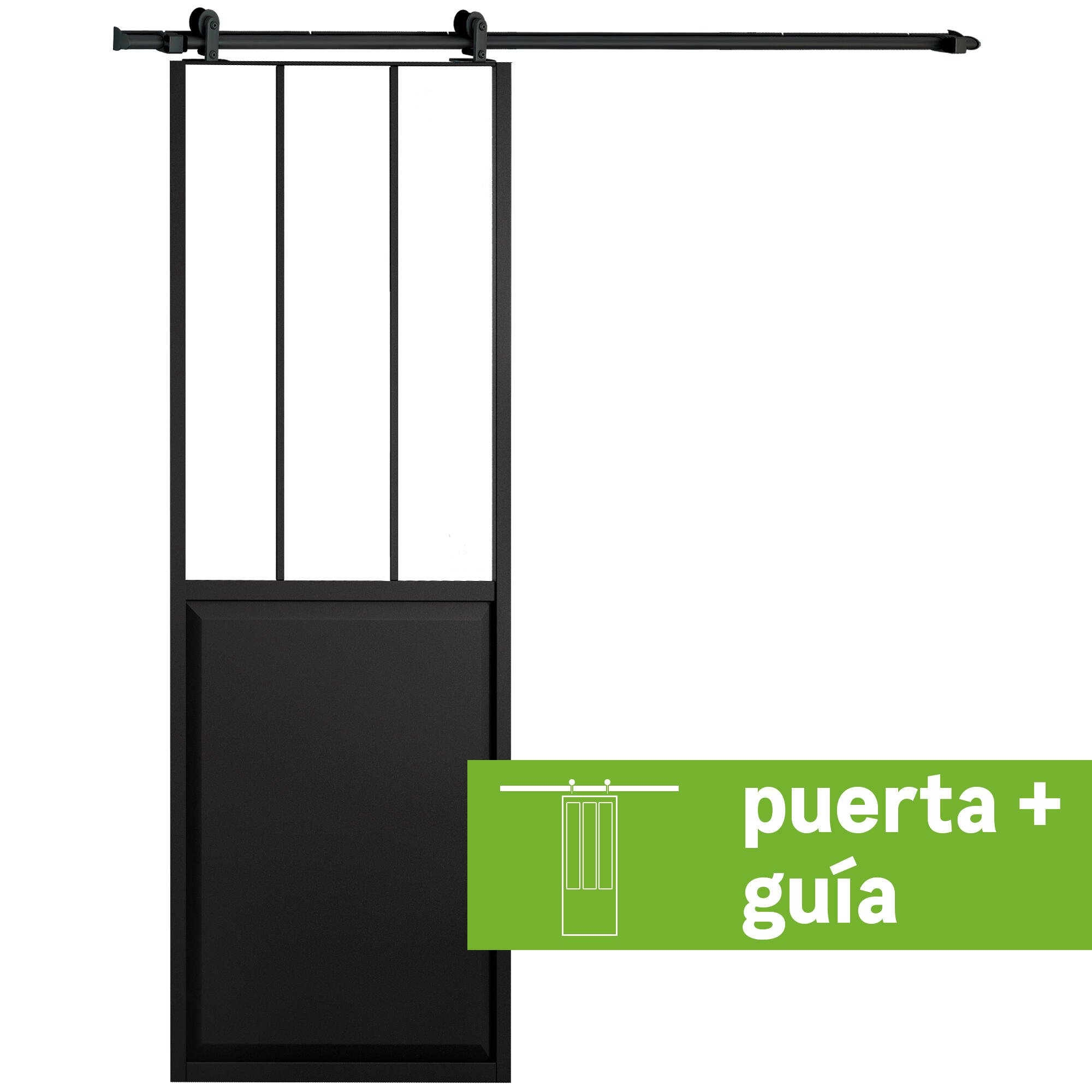 Pack puerta interior corredera cristal atelier negro artens 73cm + guía