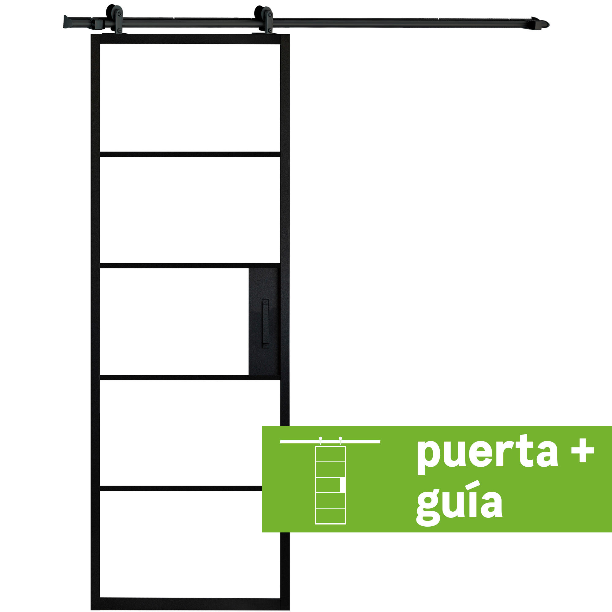 Pack puerta interior corredera cristal chloe negro artens 73cm + guía