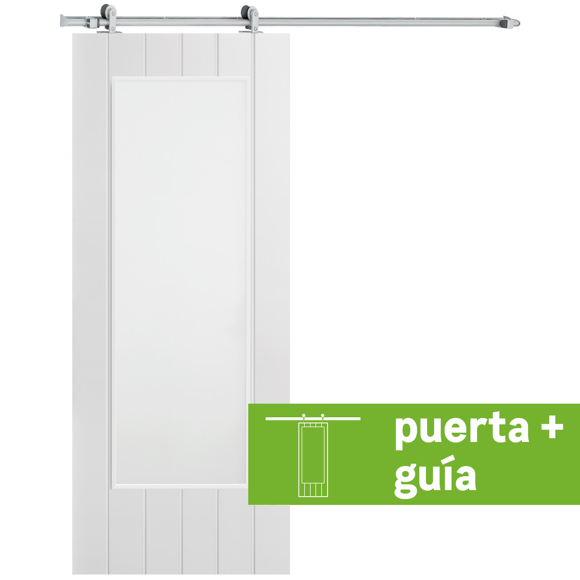Pack puerta de interior corredera con cristal incluido maciza line plus chicago blanco acabado lacado anchura 82,5cm +guia corredera