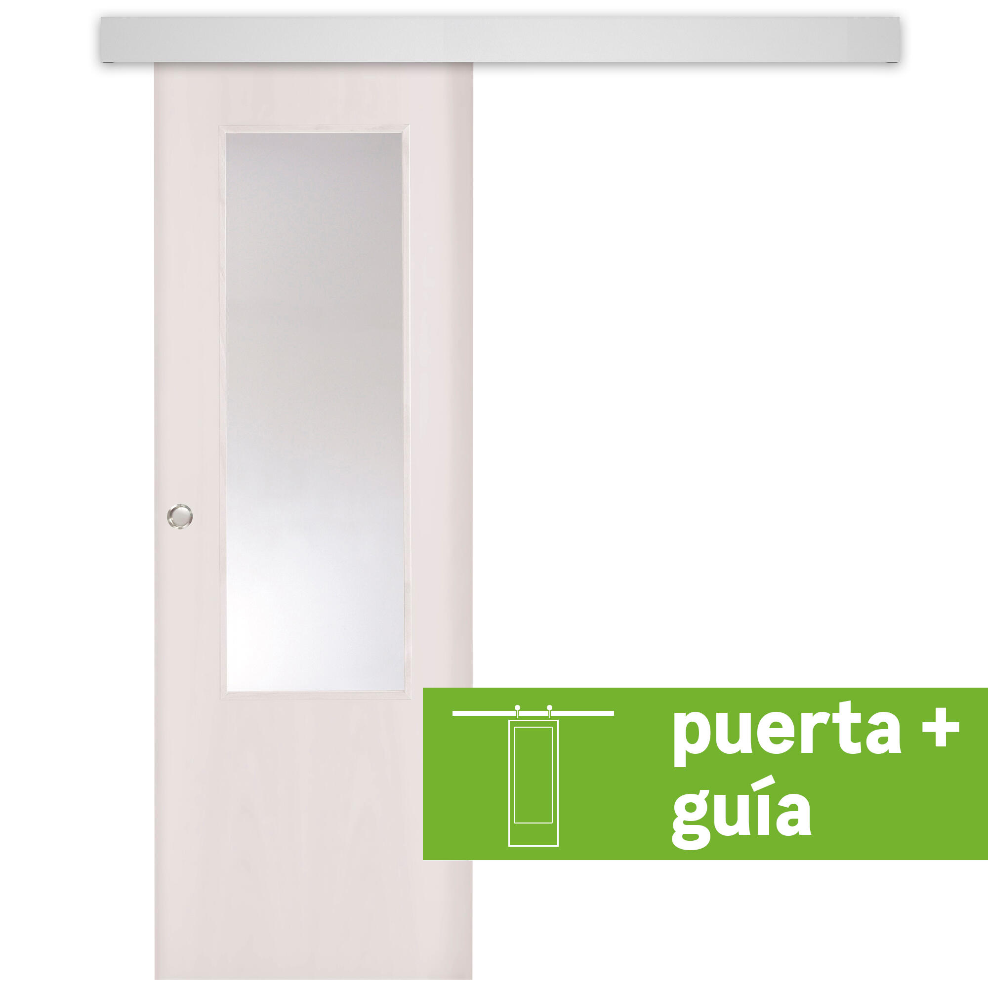 Pack puerta interior corredera cristal lyon blanco 72.5cm + guía