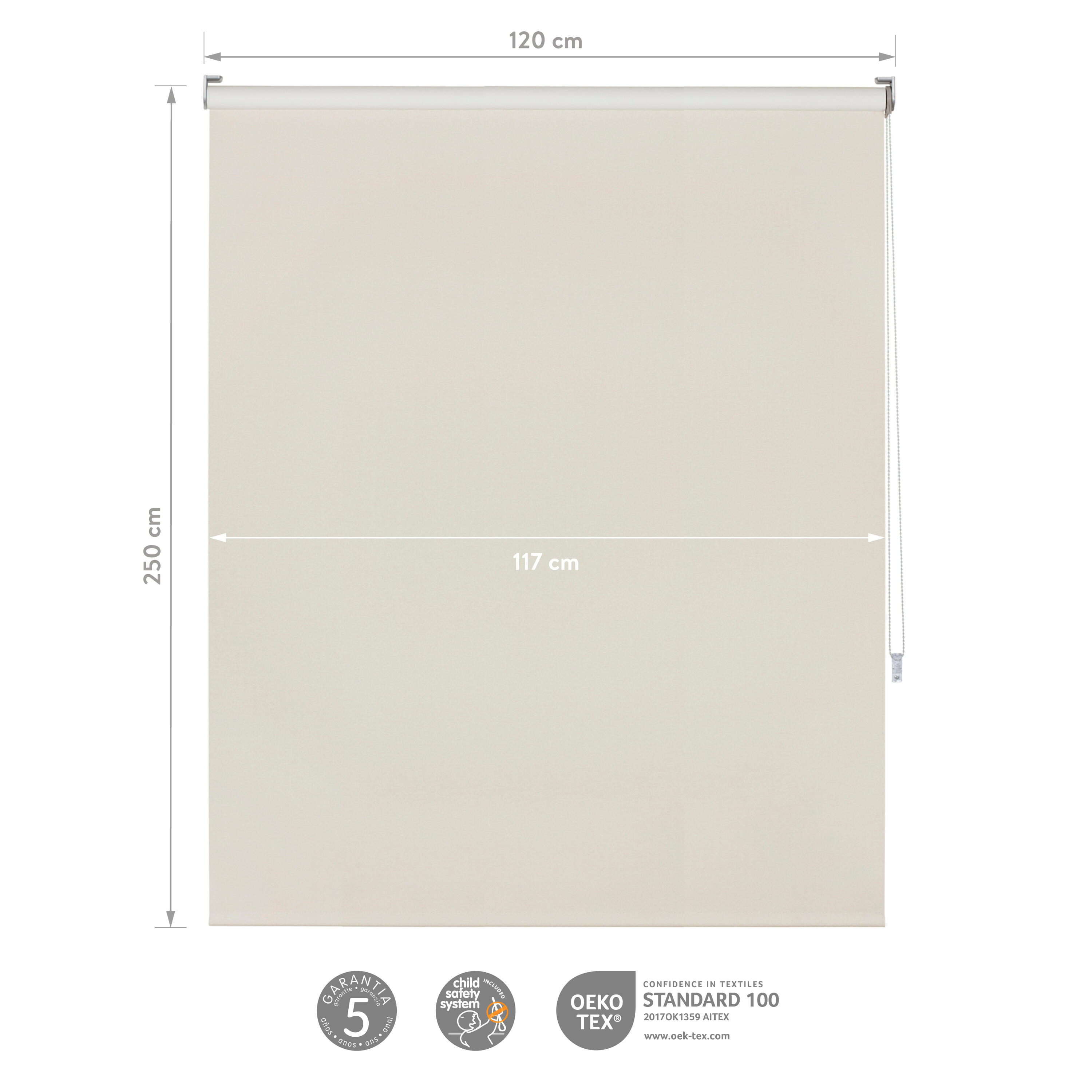 Estore de rolo blackout 120 x 250 cm solpor marfim Inspire - 7