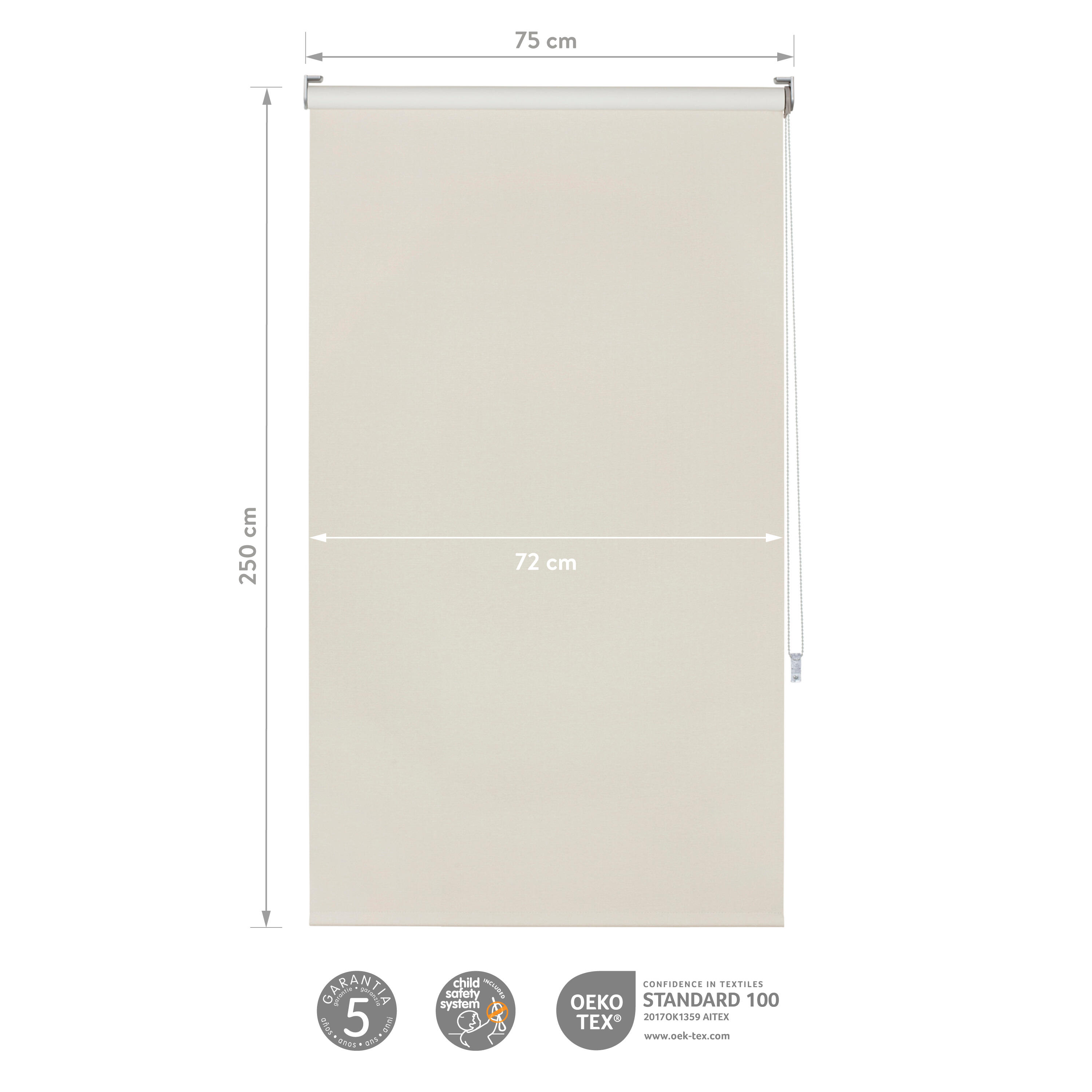 Estore de rolo blackout 75 x 250 cm solpor marfim Inspire - 7