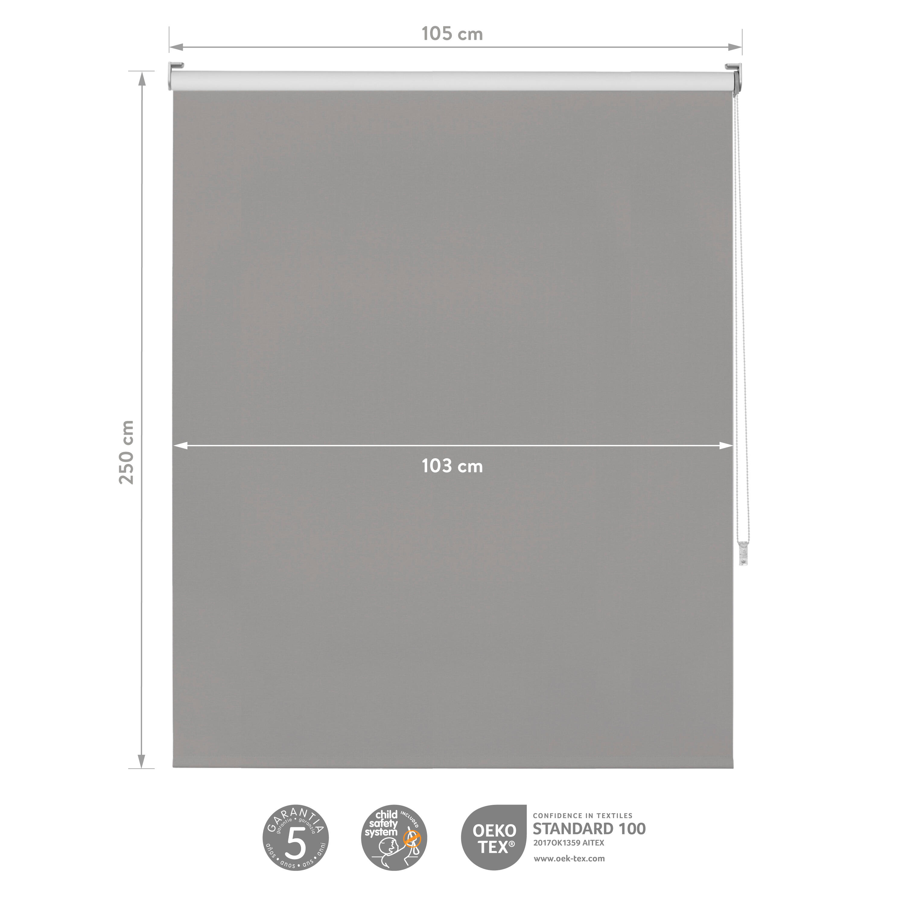 Estore de rolo blackout 105 x 250 cm solpor cinzento Inspire - 7