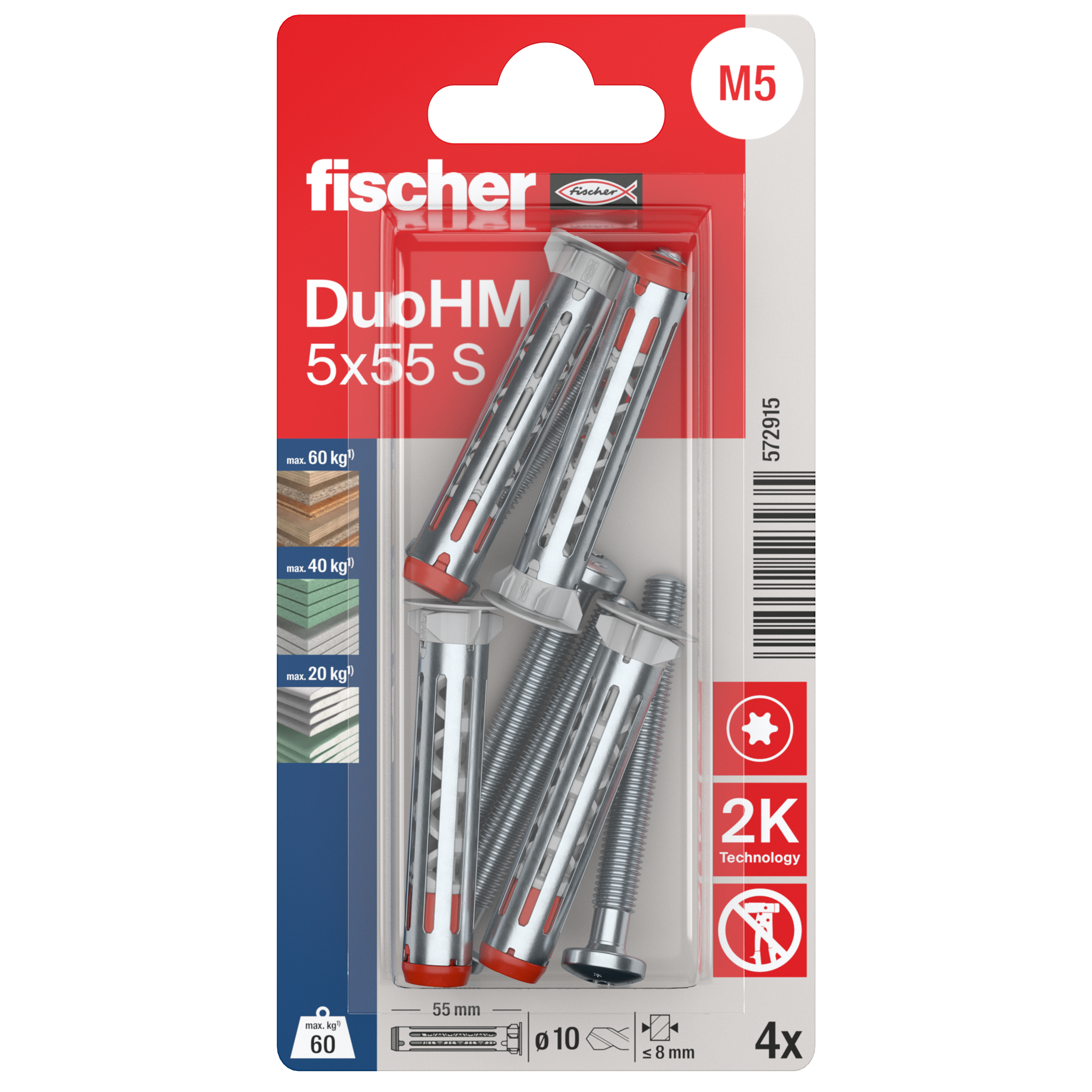 Kołki stalowe do płyt g/k DuoHM 5x55 mm 4 szt. Fischer
