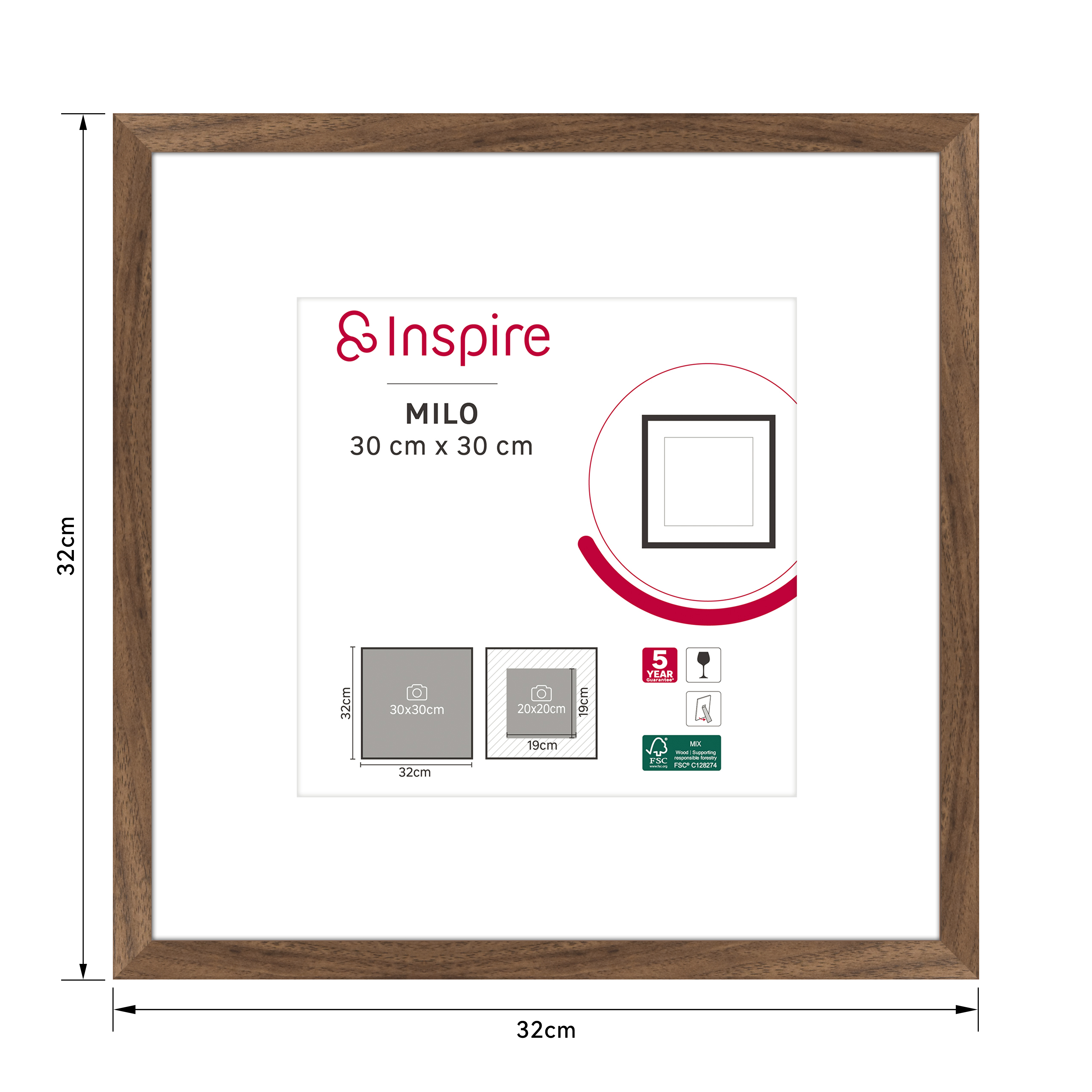 Cadre Milo, 30 x 30 cm noyer, INSPIRE - 4