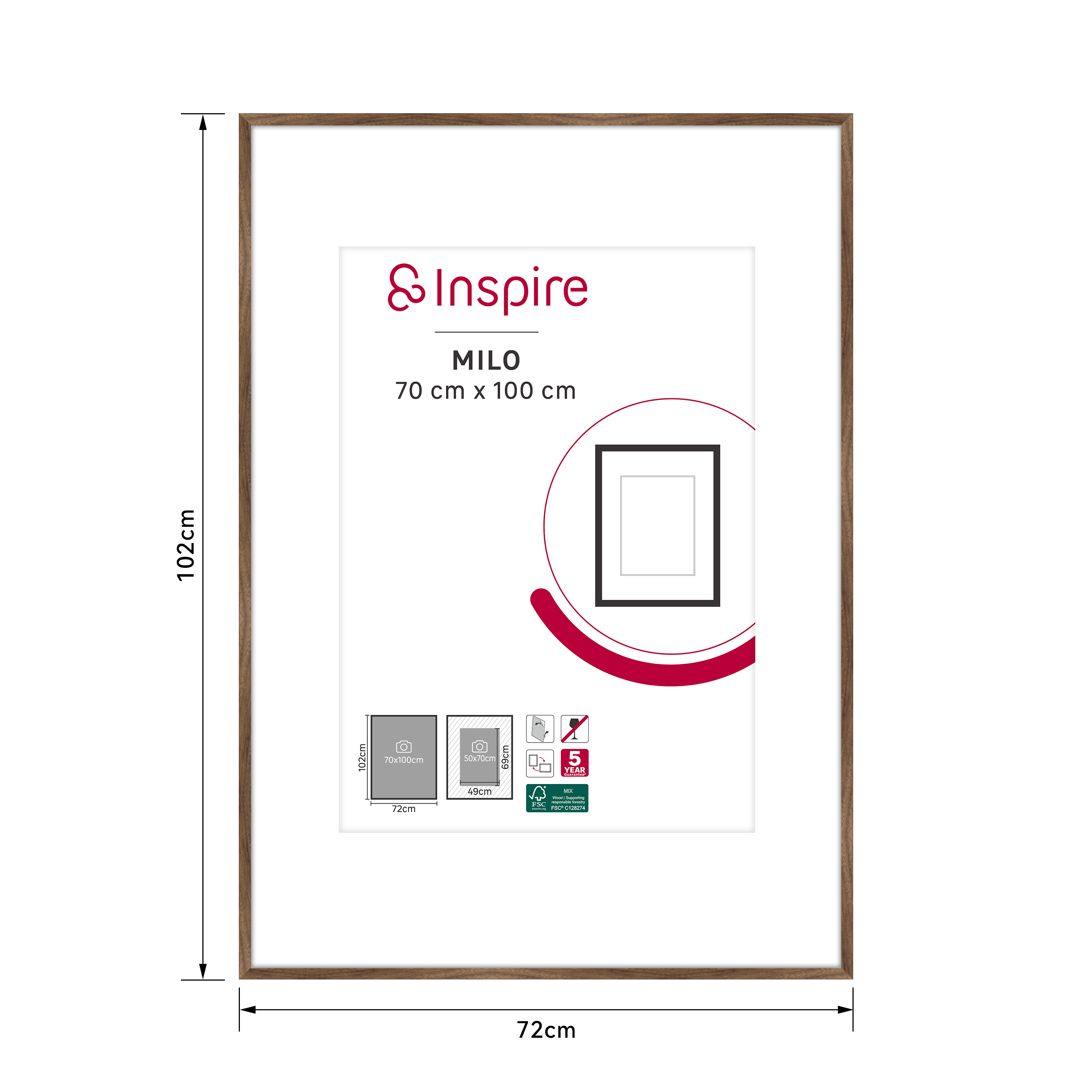 Marco con Passepartout Milo nogal INSPIRE 70x100cm - 3