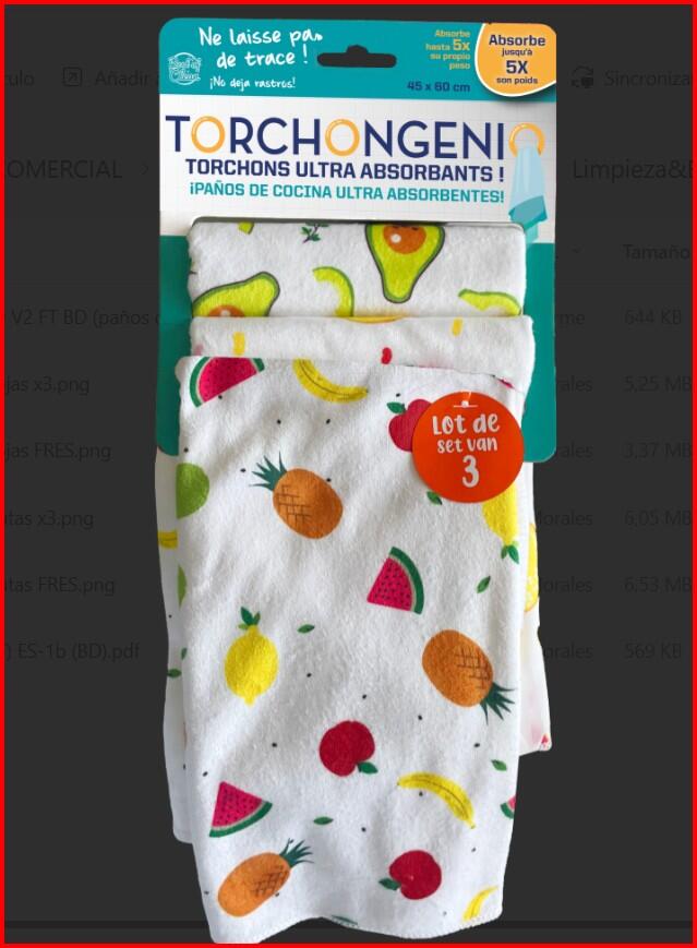 Pack de 3 paños super absorbentes 60x45 cm frutas - 3