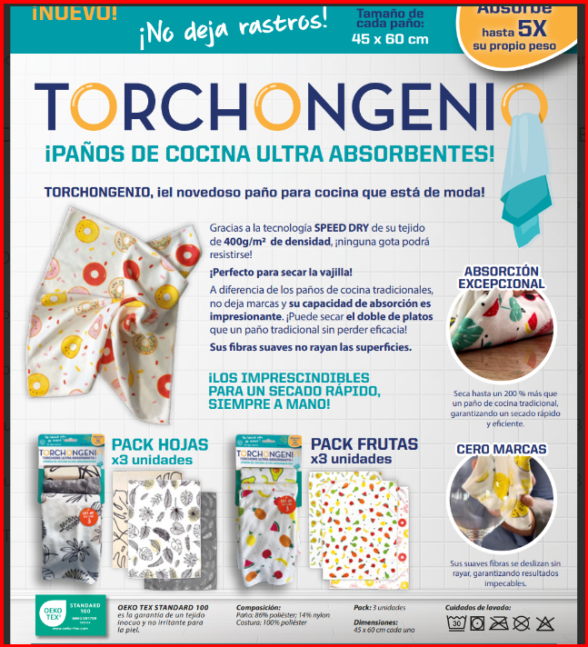 Pack de 3 paños super absorbentes 60x45 cm frutas - 2