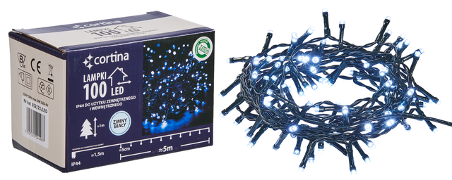 Lampki choinkowe zewnętrzne 100 LED zimne białe Cortina