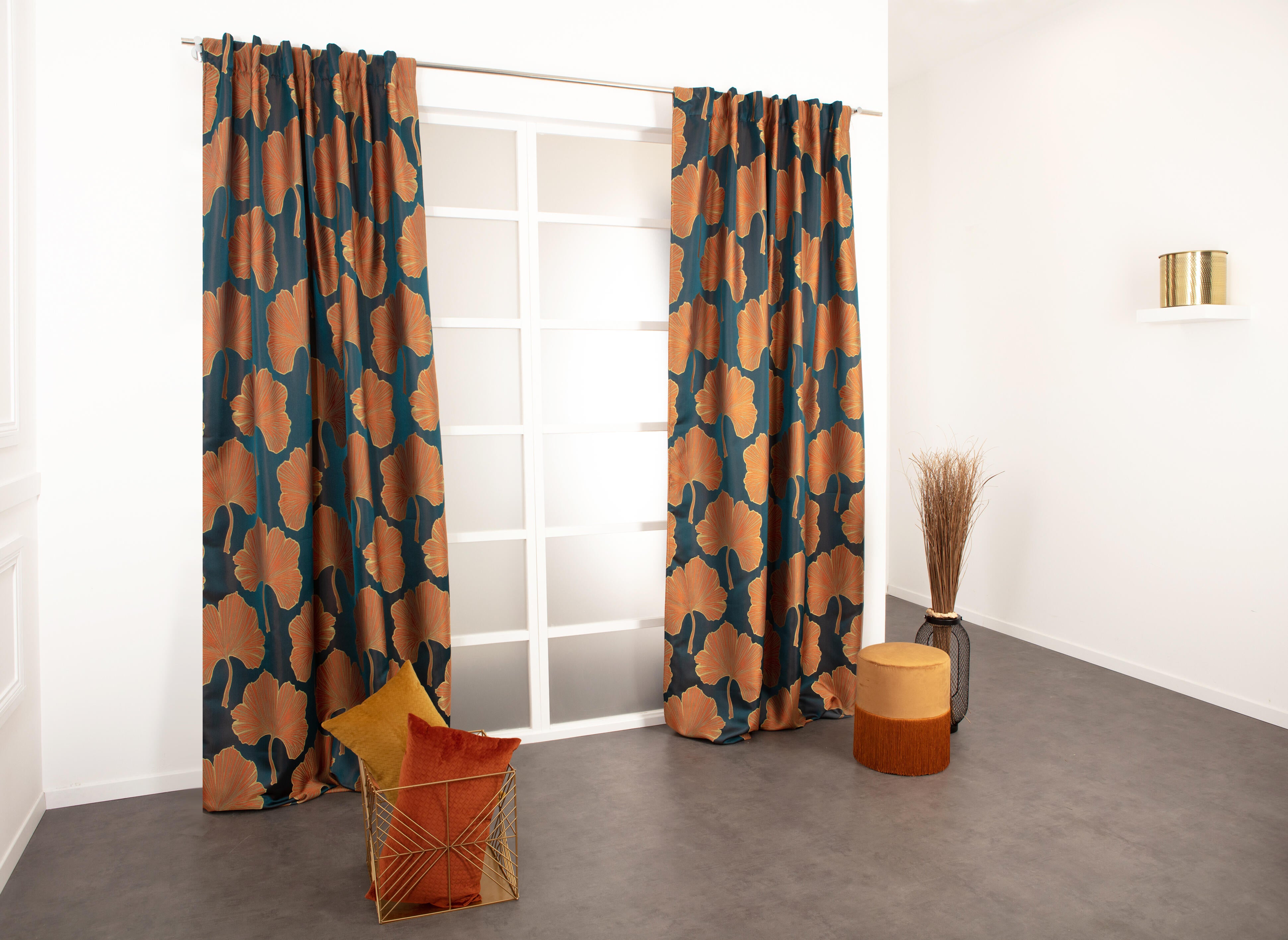 Tenda Ginko blu, fettuccia e passanti nascosti 135x280 cm - 3