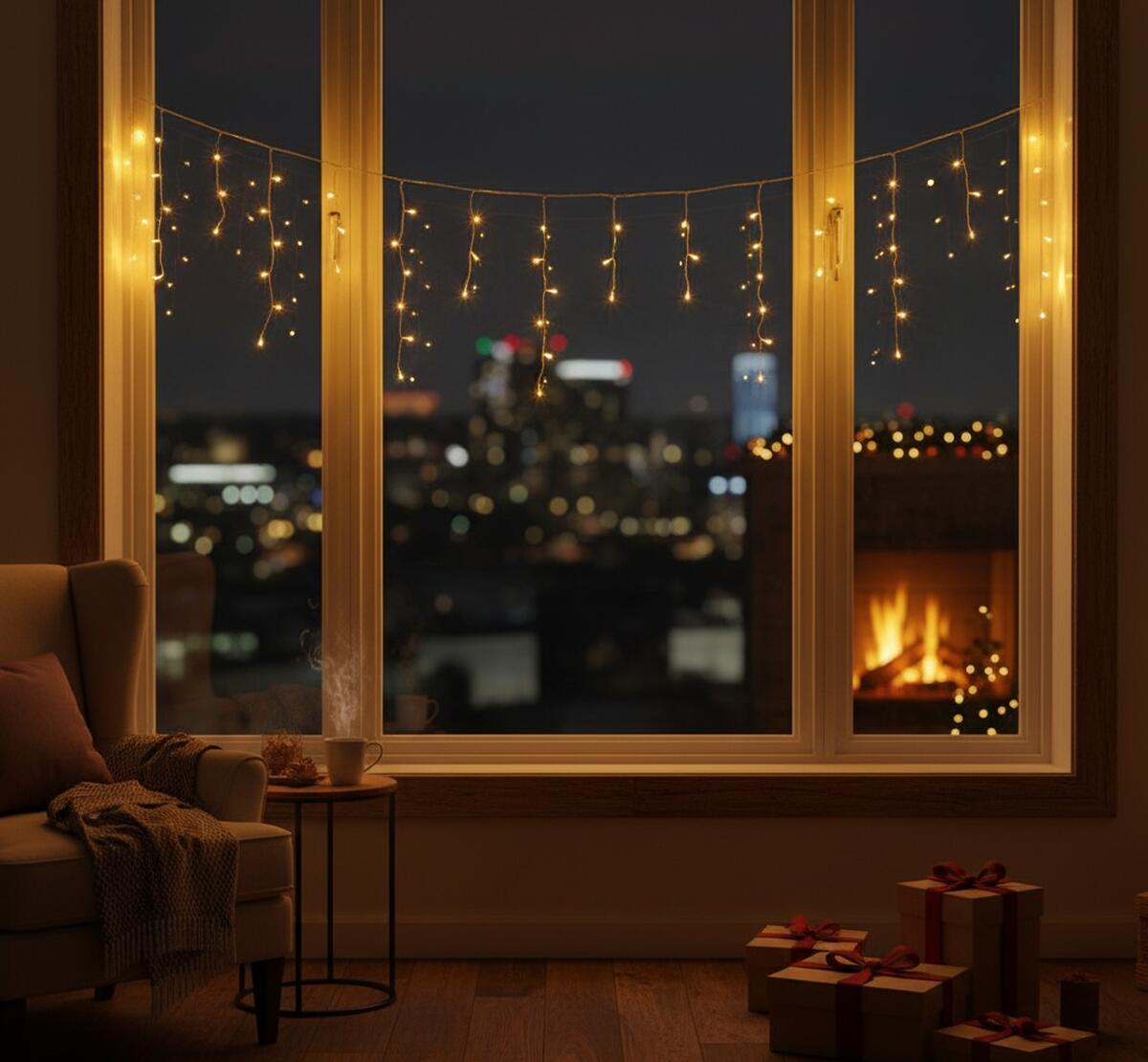 Tenda luminosa natalizia 120 lampadine led bianco caldo H 60 x L 512 cm - 2