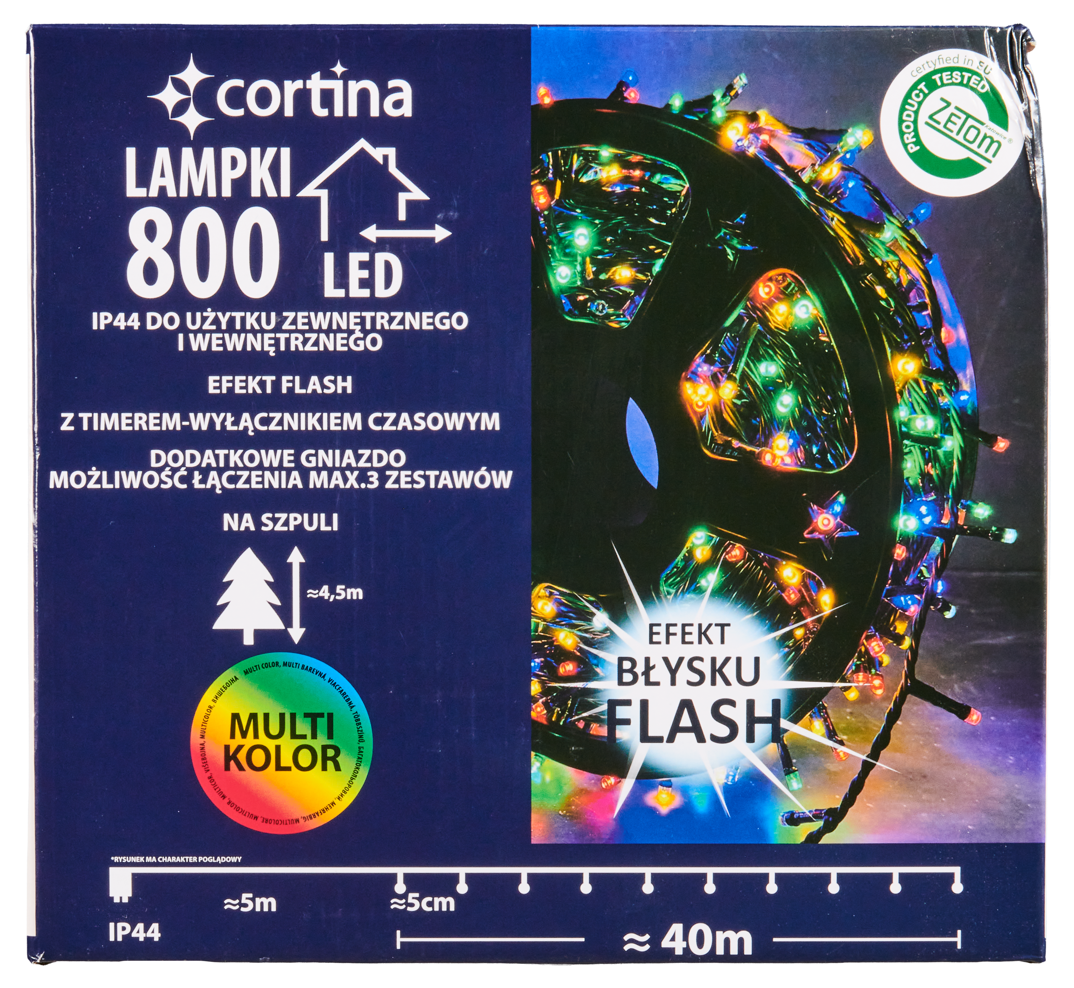 Lampki choinkowe zewnętrzne 800 LED efekt flash timer zimne białe Cortina - 6