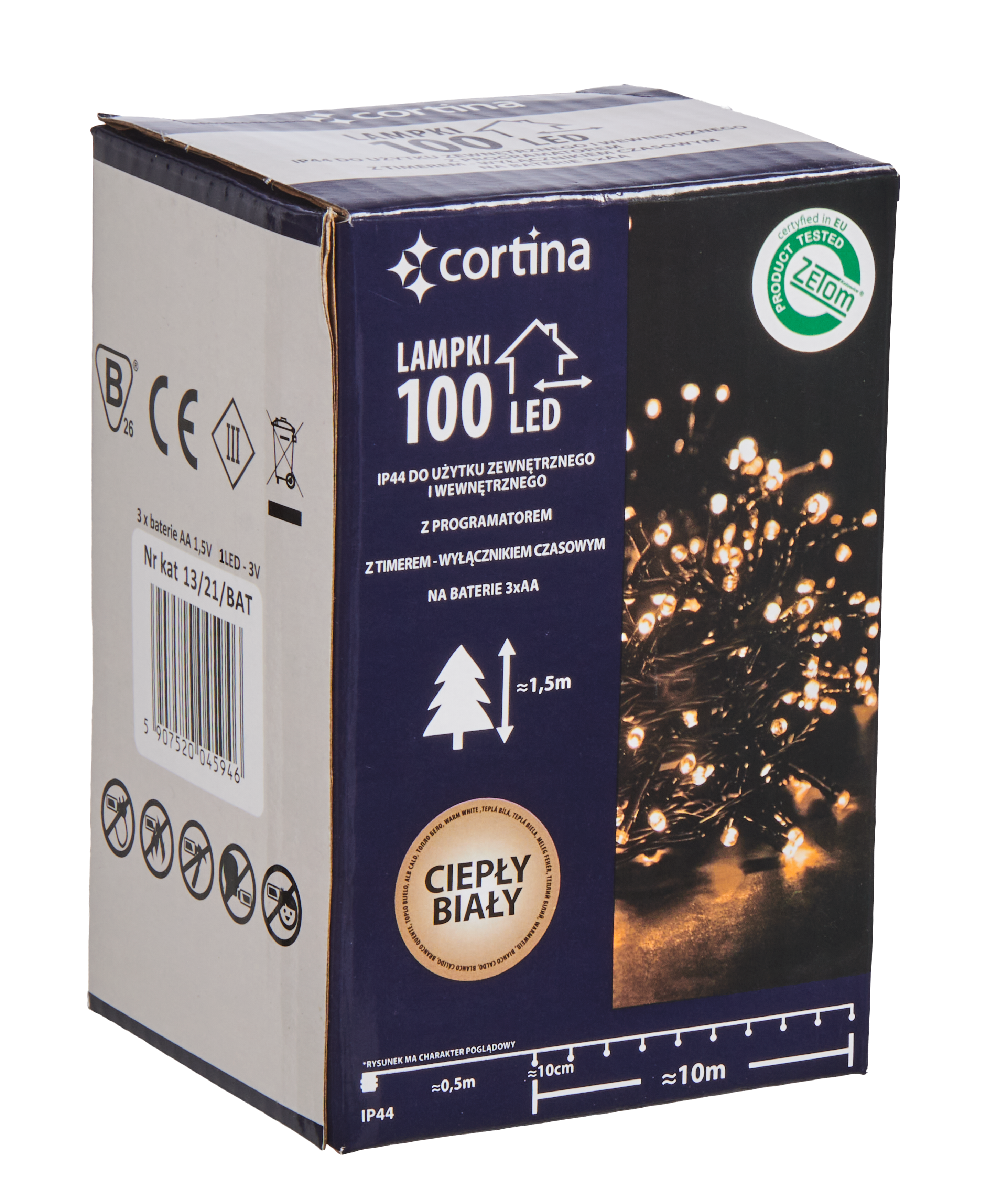 Lampki choinkowe zewnętrzne 100 LED 8 funkcji programator ciepłe białe na baterie Cortina - 6