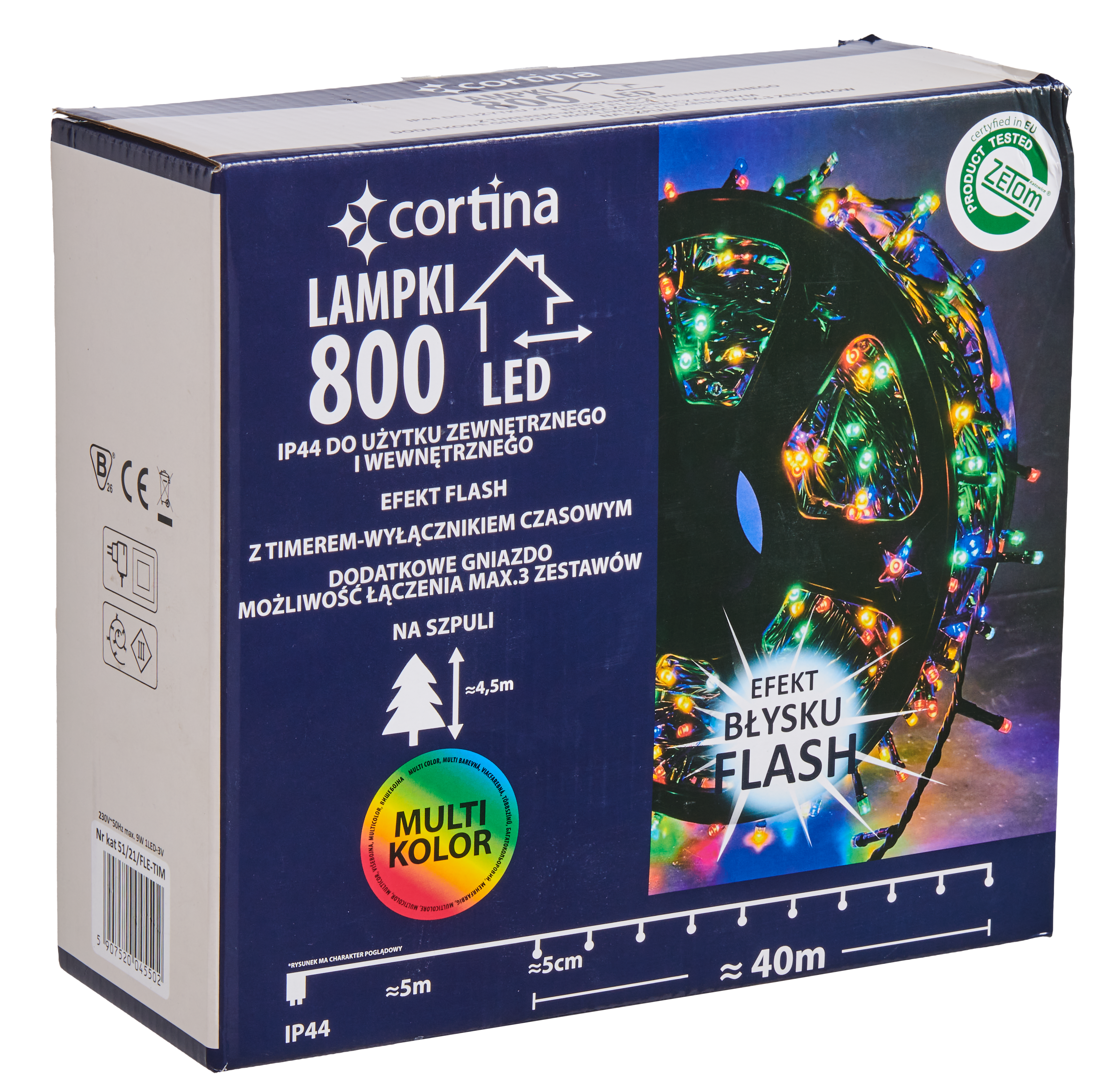 Lampki choinkowe zewnętrzne 800 LED efekt flash timer zimne białe Cortina - 5
