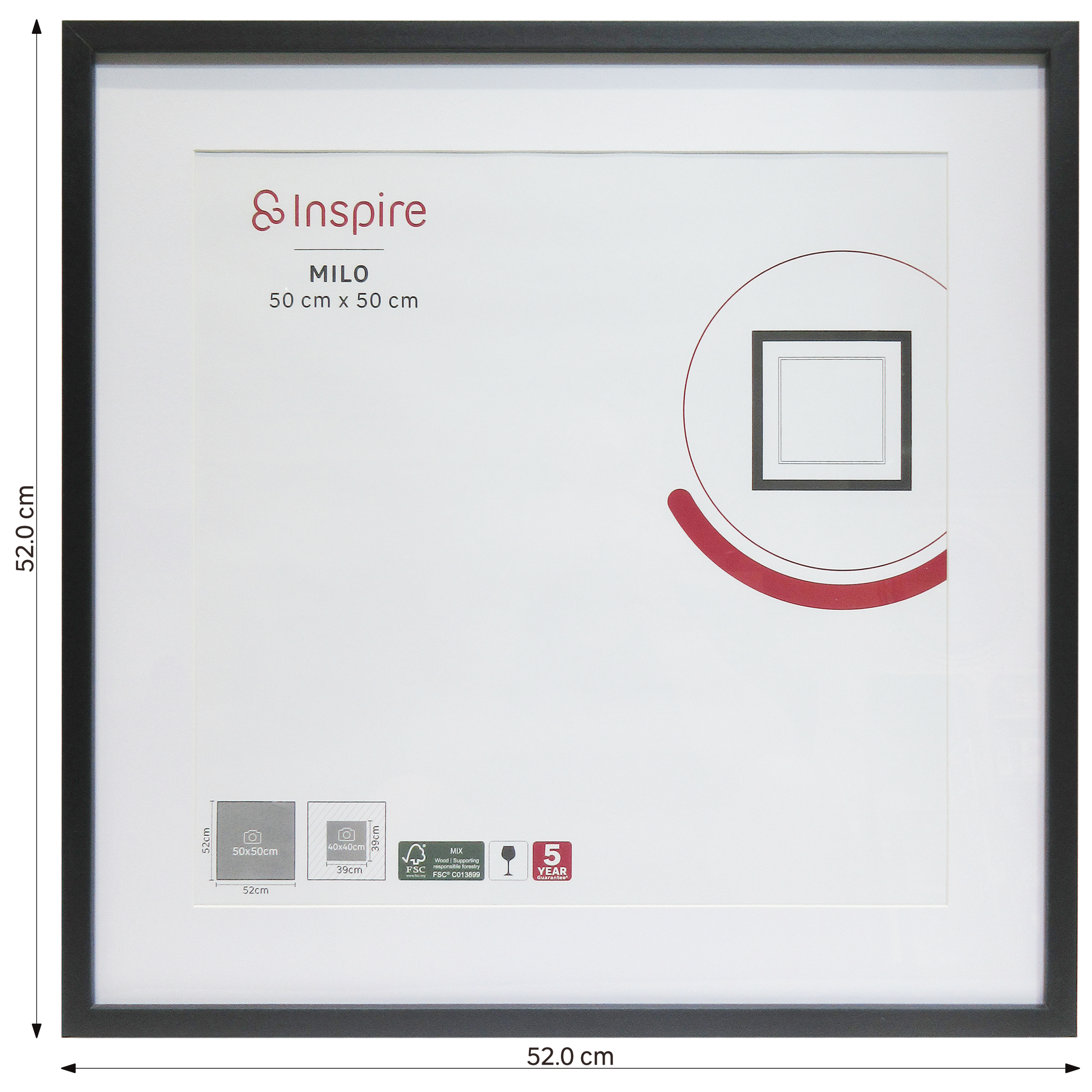 Cadre Milo, 50 x 50 cm noir, INSPIRE - 4