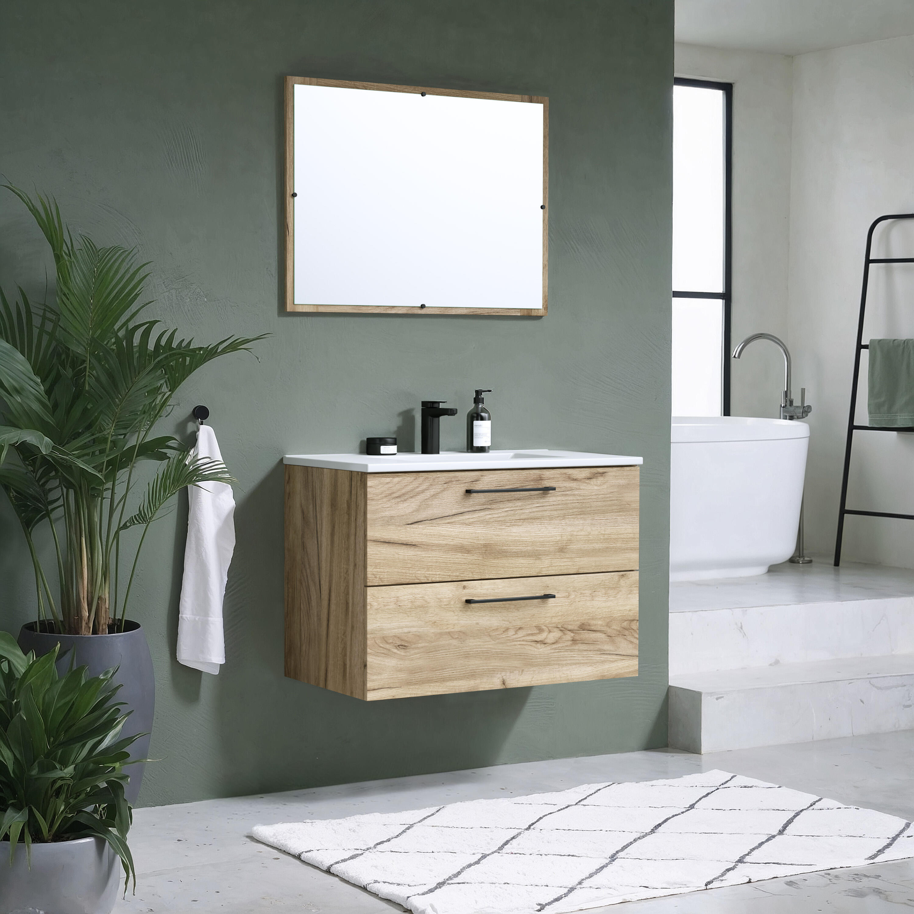 Meuble sous-vasque, Serena L.80cm x H.55cm x P.45cm bois Miroir inclus - 6