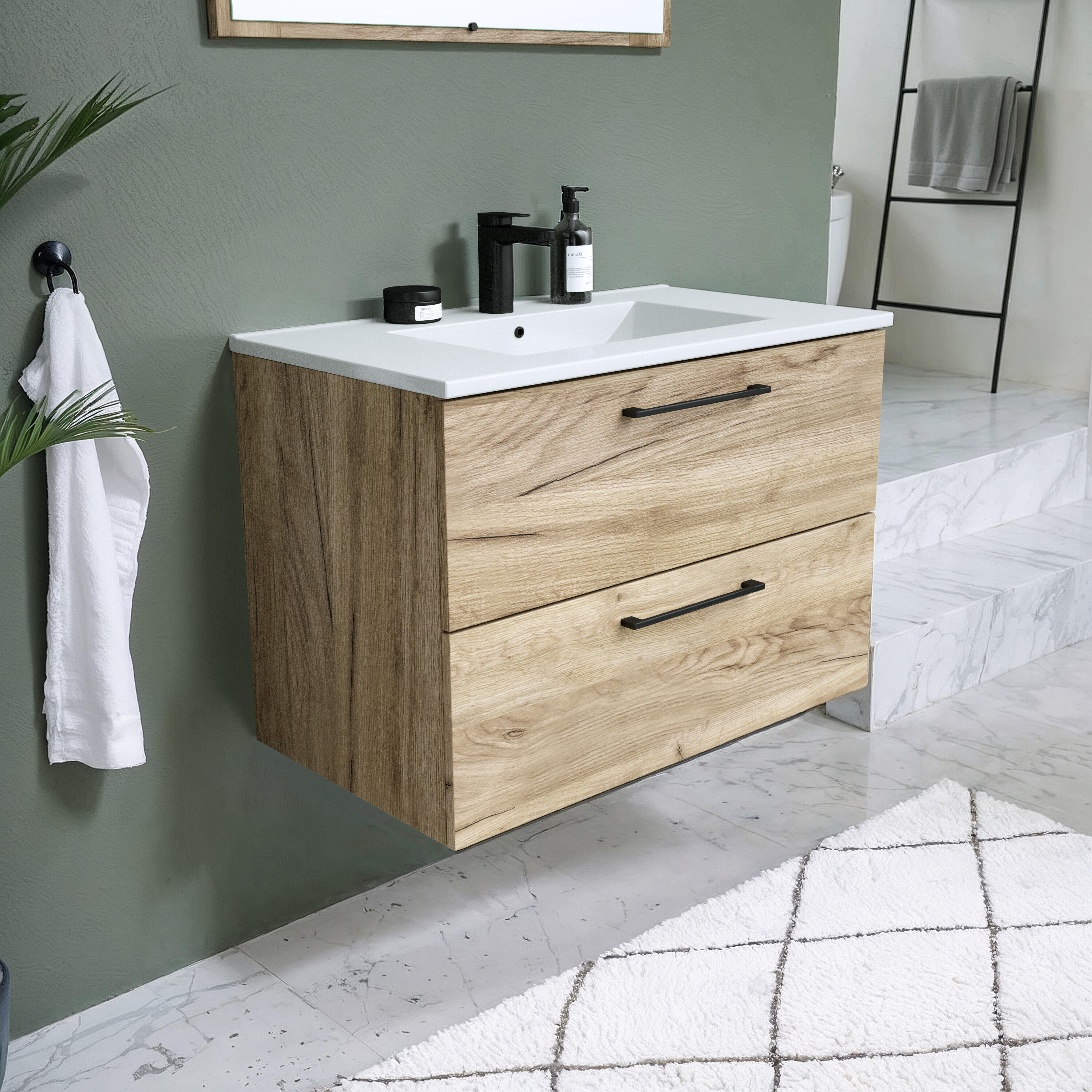 Meuble sous-vasque, Serena L.80cm x H.55cm x P.45cm bois Miroir inclus - 5