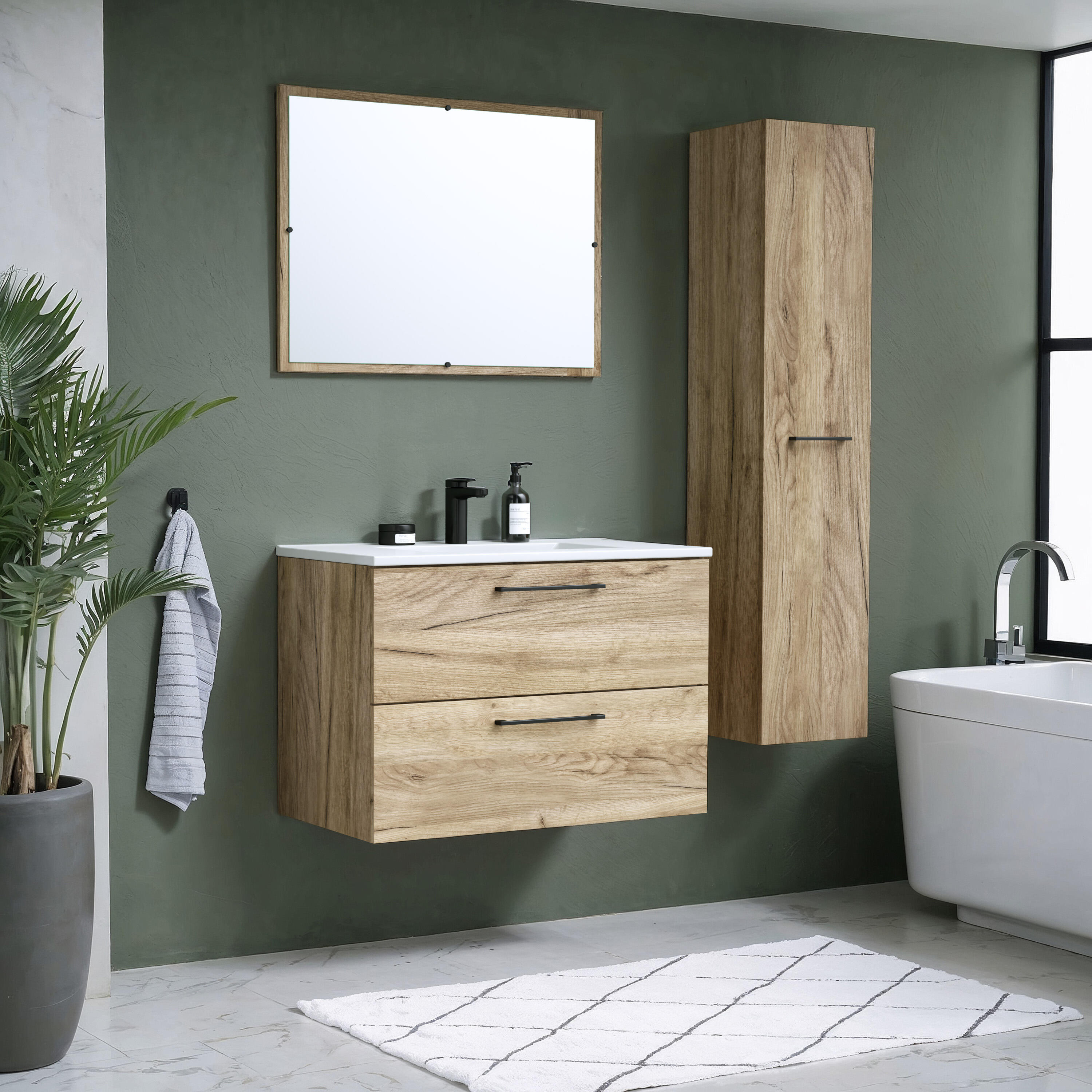 Meuble sous-vasque, Serena L.80cm x H.55cm x P.45cm bois Miroir inclus - 4