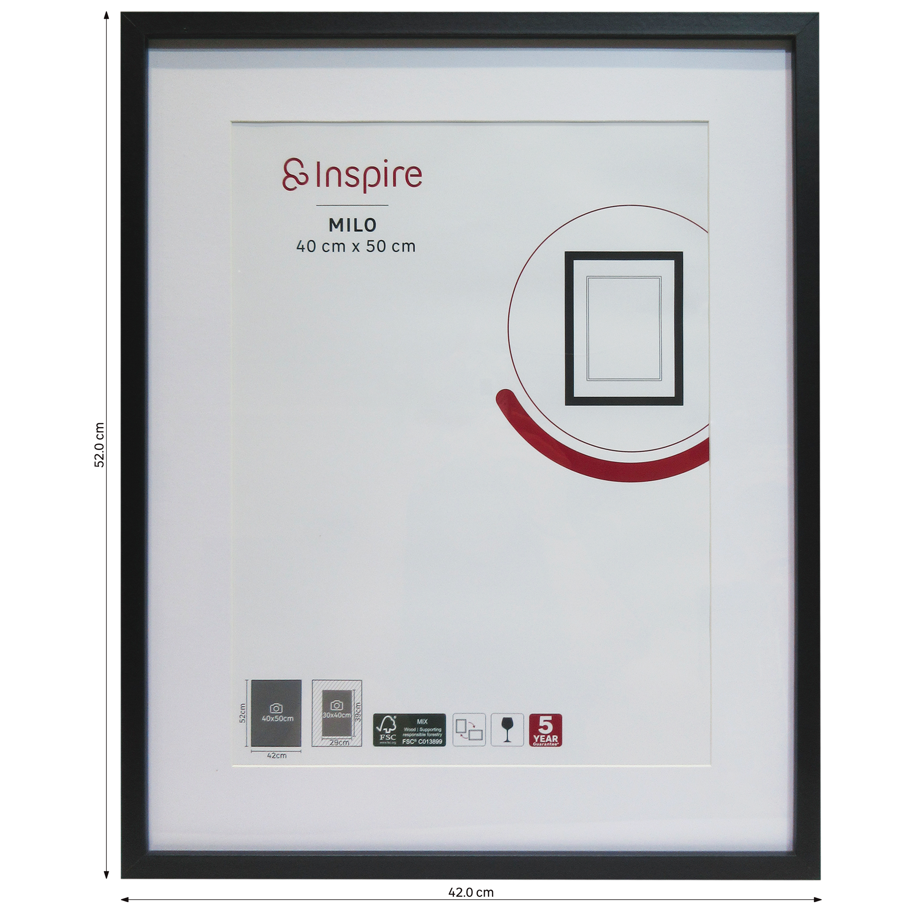 Cadre Milo, 40 x 50 cm noir, INSPIRE - 5