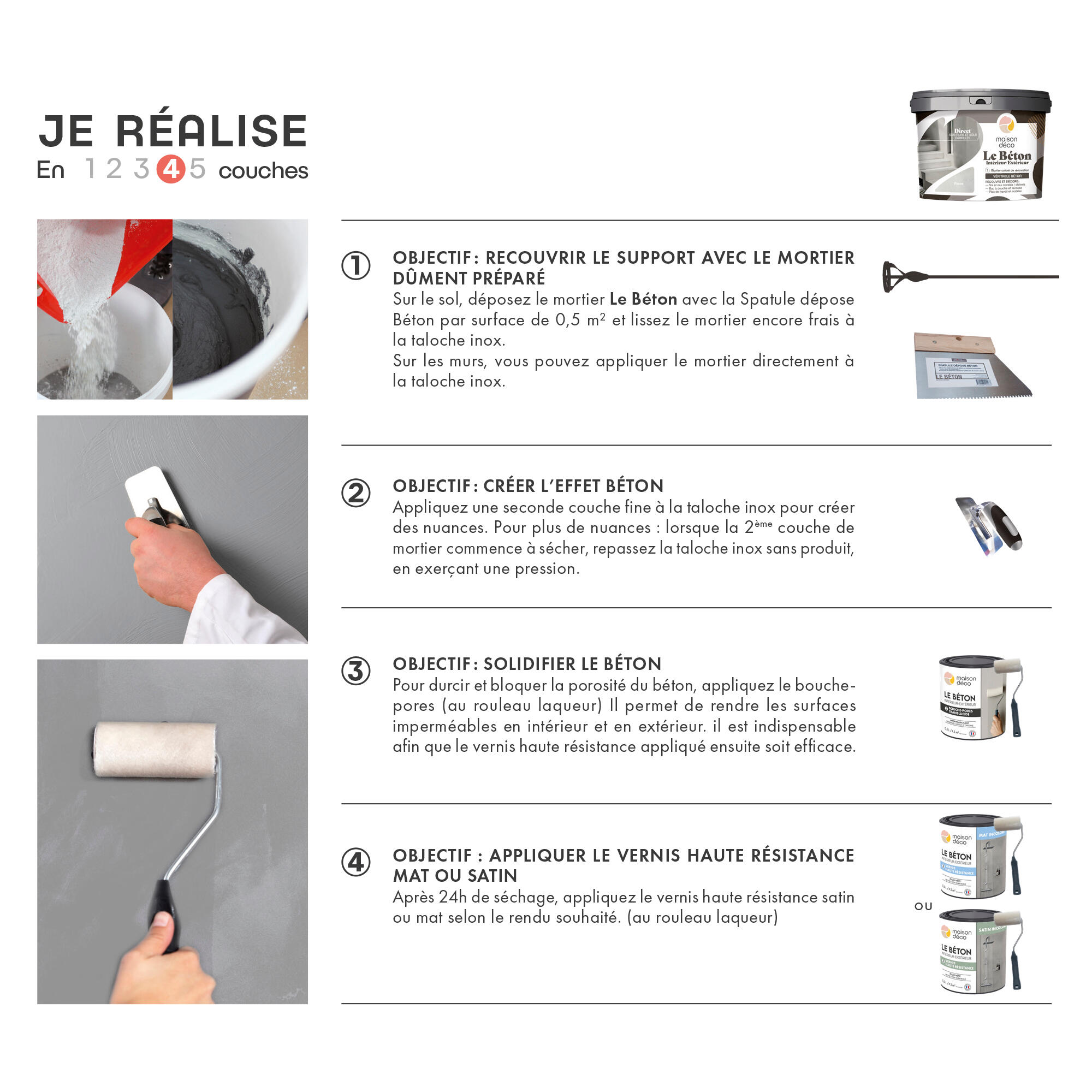 Vernis Le beton, MAISON DECO, vernis haute résistance mat, 0.500L - 3