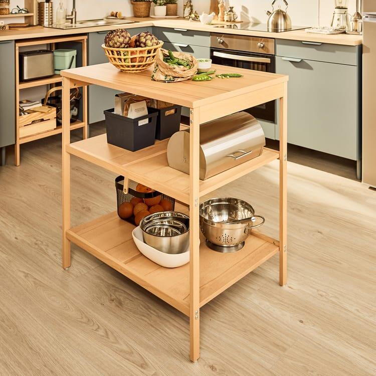 Ilha de cozinha com tampo madeira 80x58x87 cm Delinia Eleki - 4