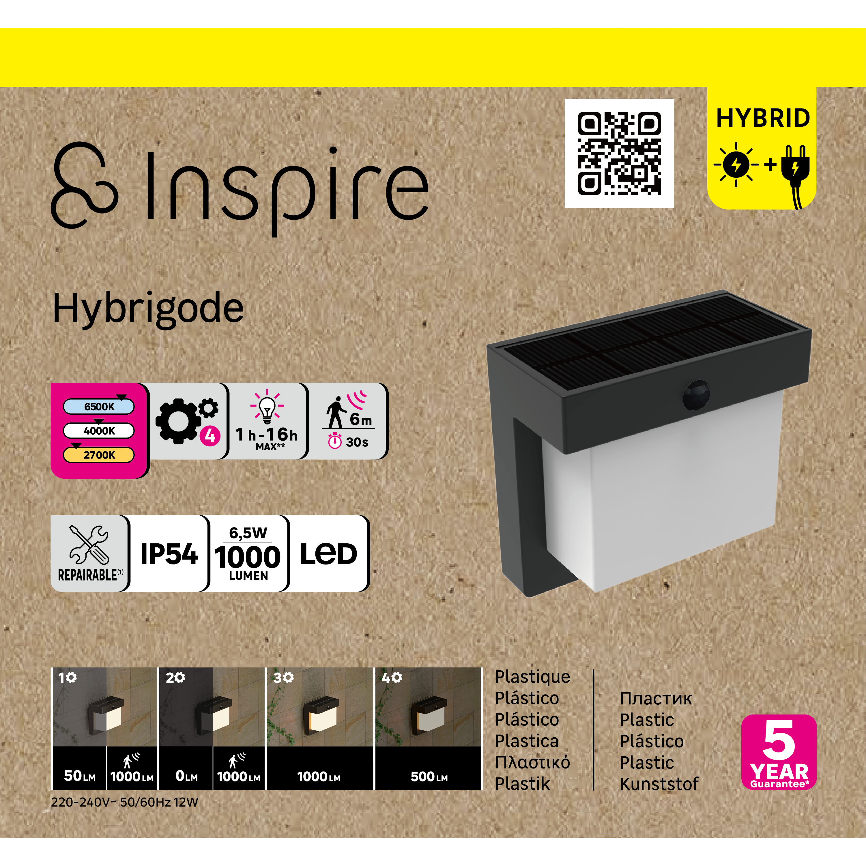 Applique solaire et électrique à détection, 1000 lumens, Hybrigode INSPIRE - 10