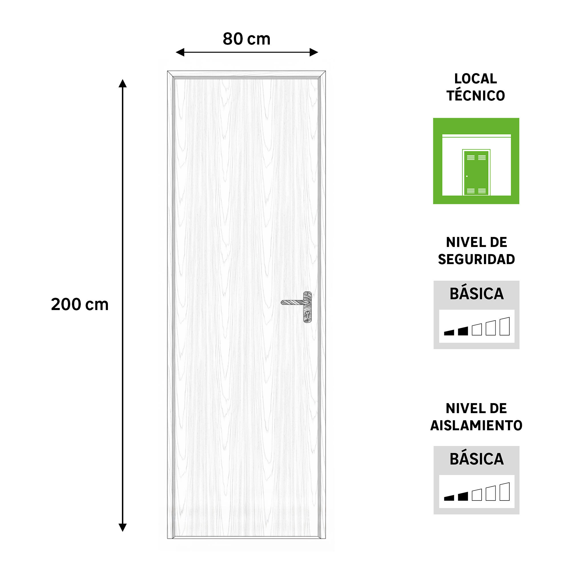 Puerta de trastero liso nogal con llave 1 punto de seguridad apertura izquierda 200x80cm - 2