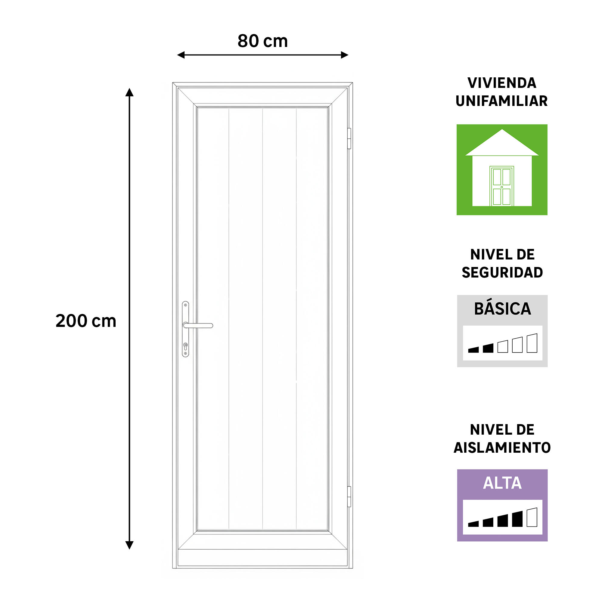 Puerta de entrada serie Basic pvc Menorca cristal transparente diseño liso color blanco apertura izquierda 200x80cm - 5
