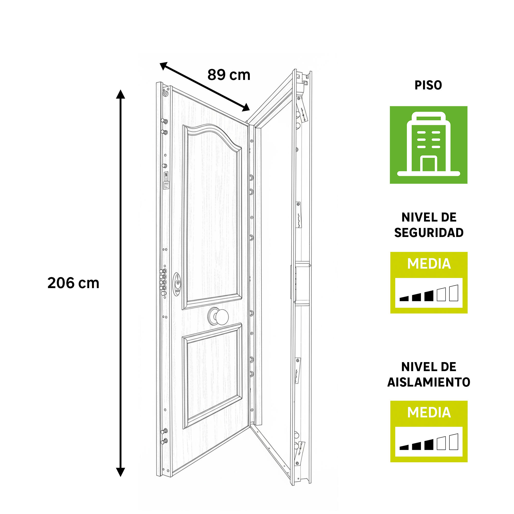 Puerta de entrada acorazada serie V provenzal sapelly / interior liso sapelly apertura izquierda 206x89cm - 4