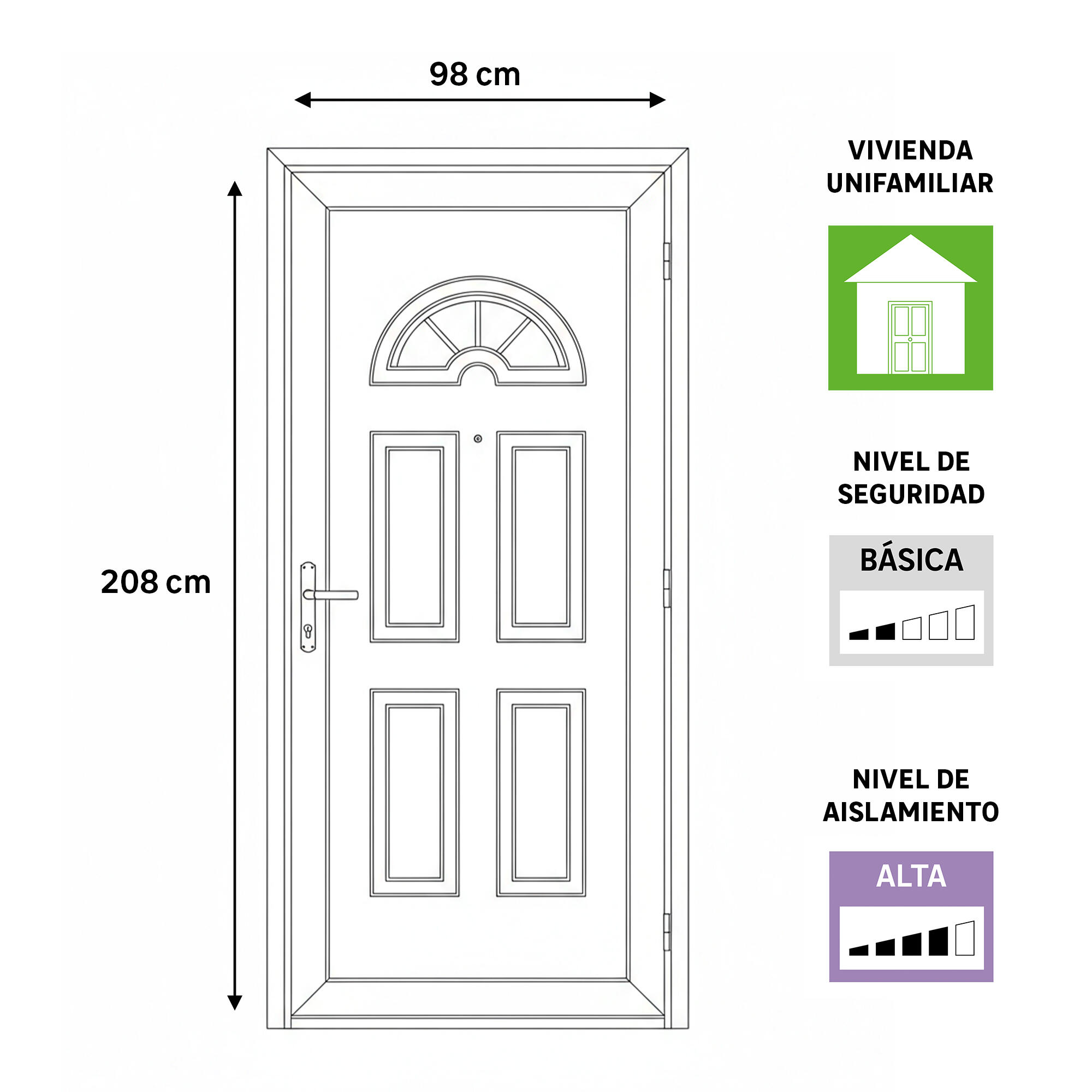 Puerta de entrada serie Basic pvc Ibiza diseño rústico color blanco apertura derecha 208x98cm - 5
