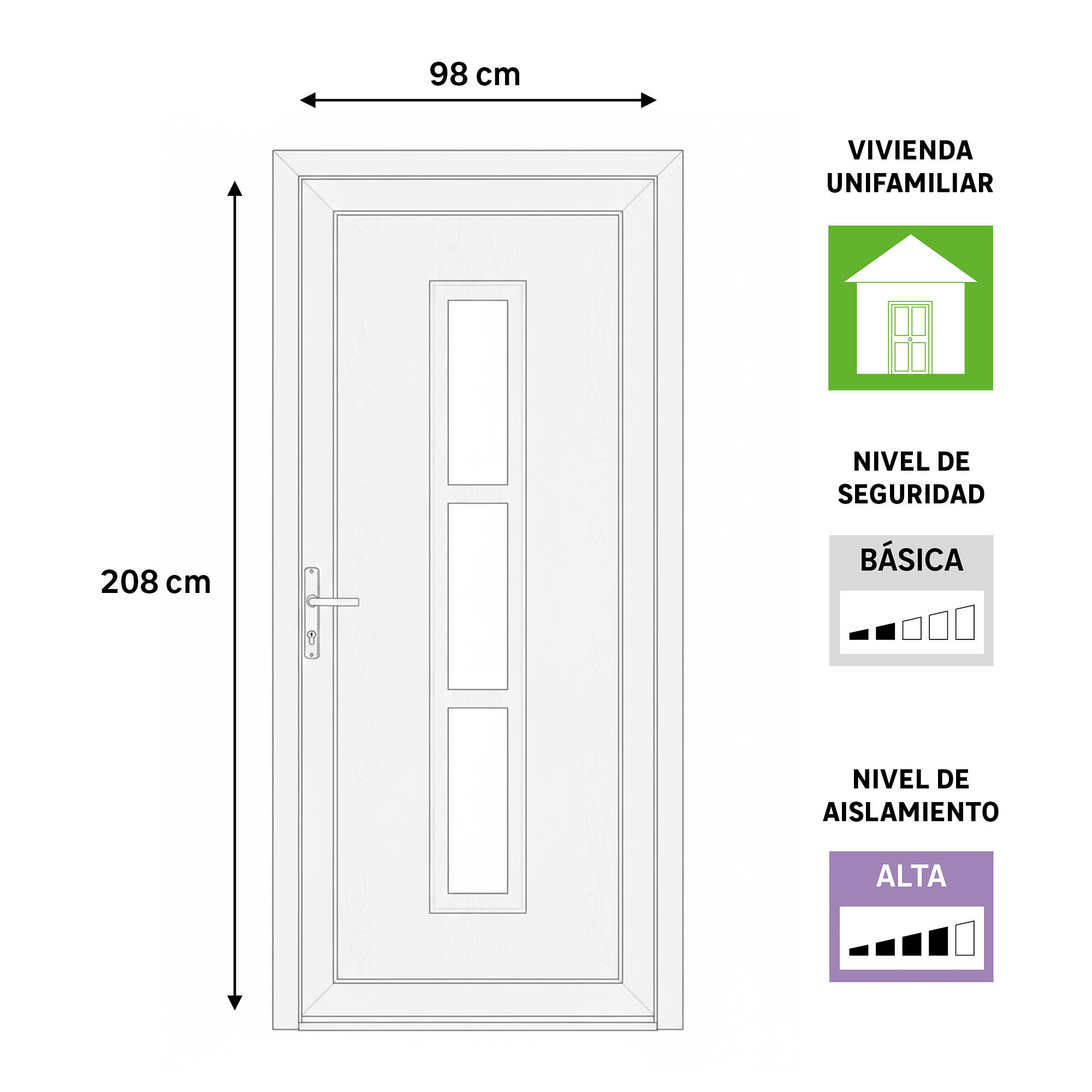 Puerta de entrada serie Basic pvc Alabama diseño rústico color blanco apertura derecha 208x98cm - 5