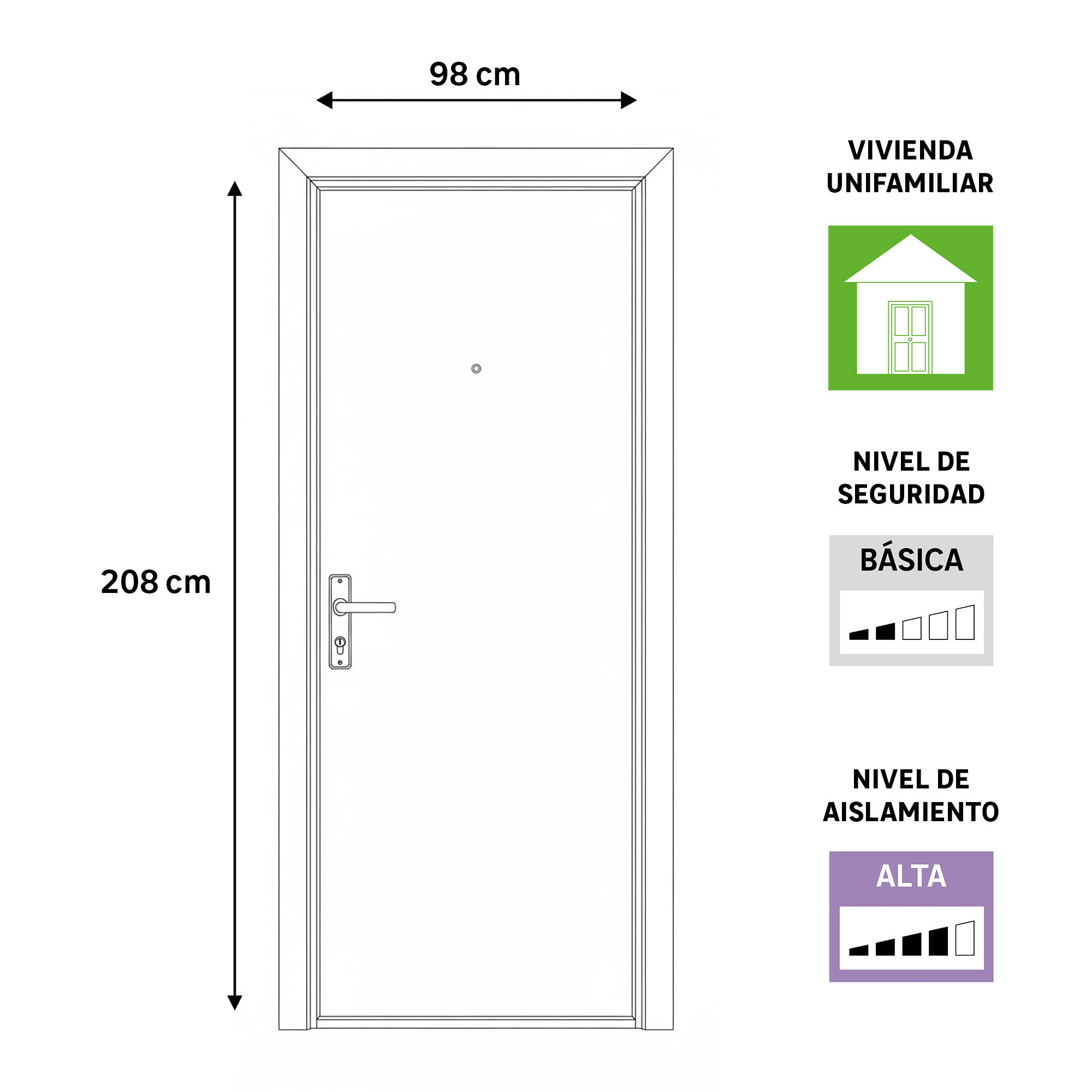 Puerta de entrada serie Basic pvc Sevilla diseño liso color blanco apertura derecha 208x98cm - 6